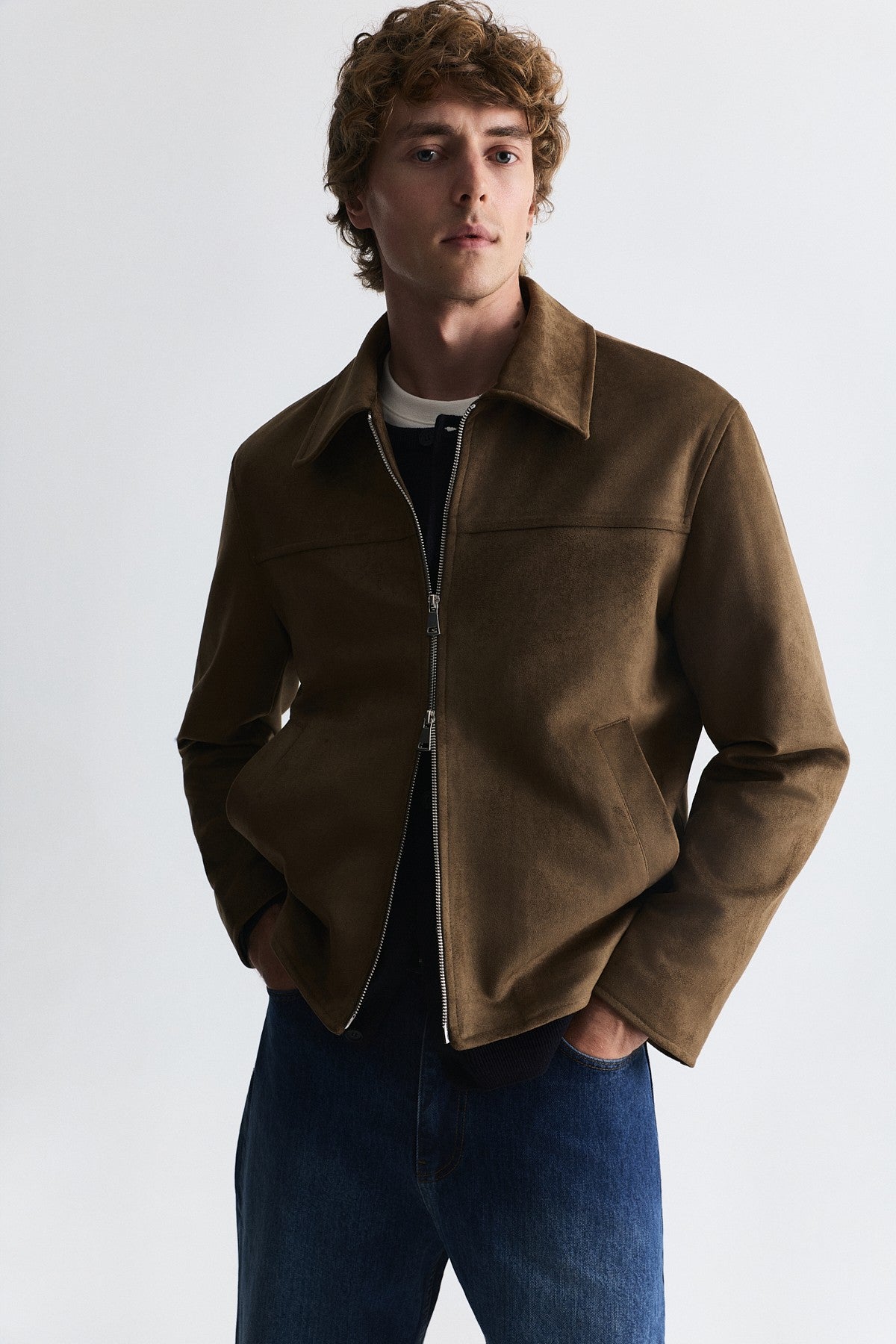 Faux Suede Boxy-Fit Jacket