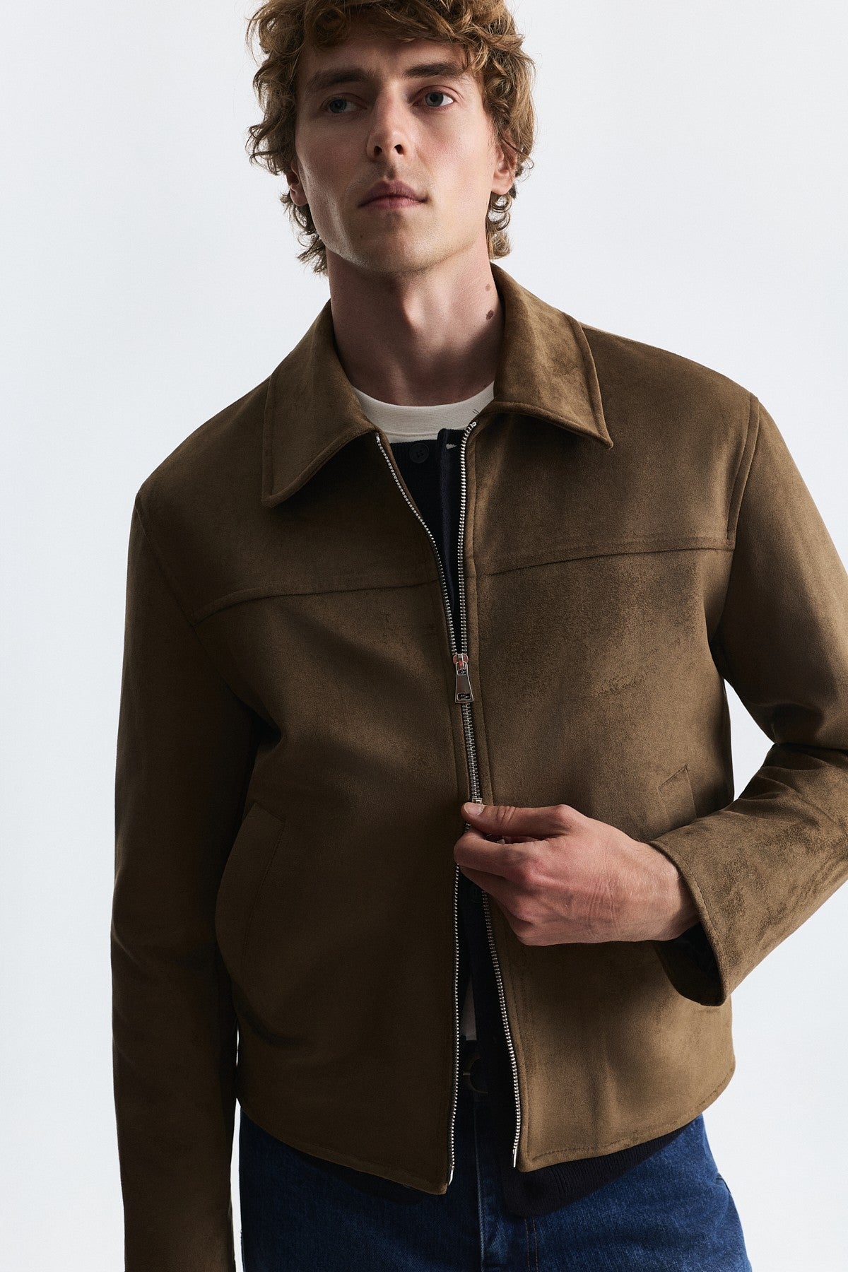 Faux Suede Boxy-Fit Jacket