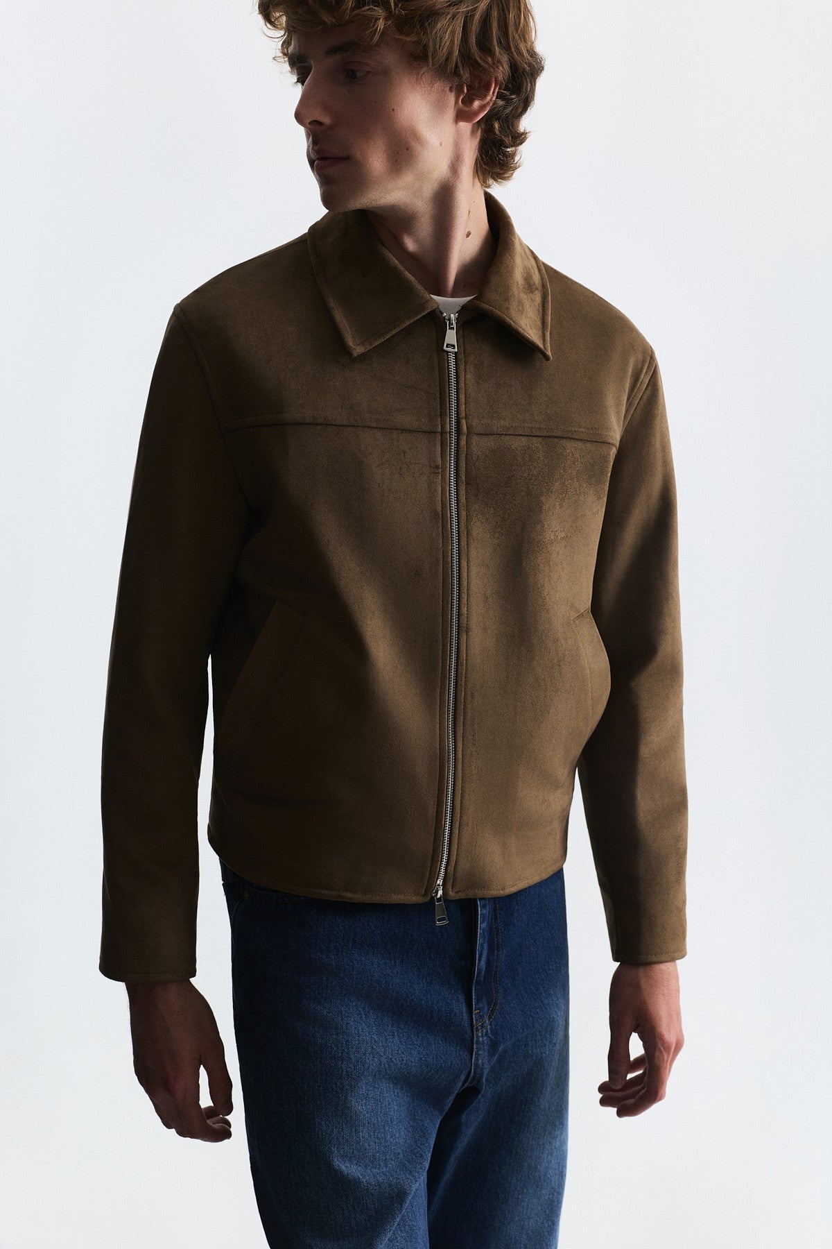 Faux Suede Boxy-Fit Jacket