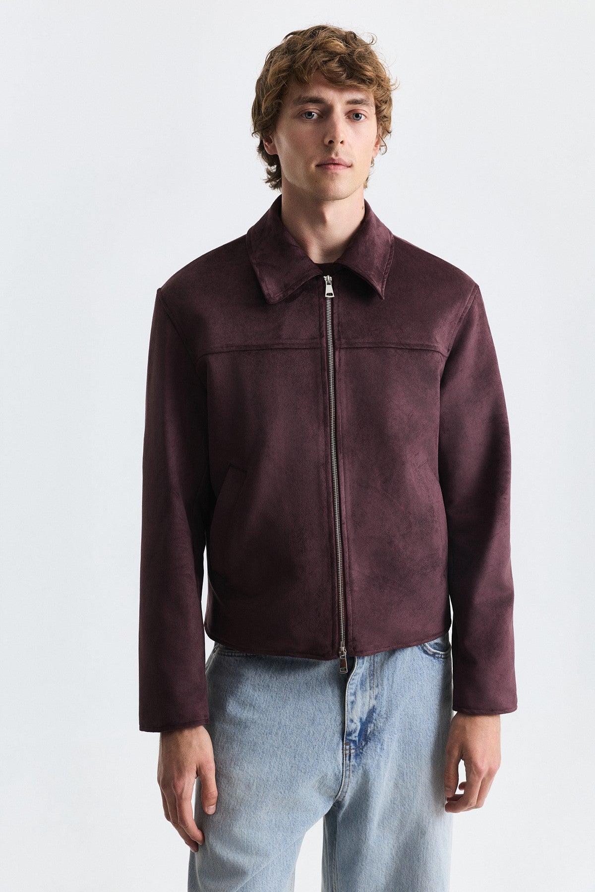 Faux Suede Boxy-Fit Jacket