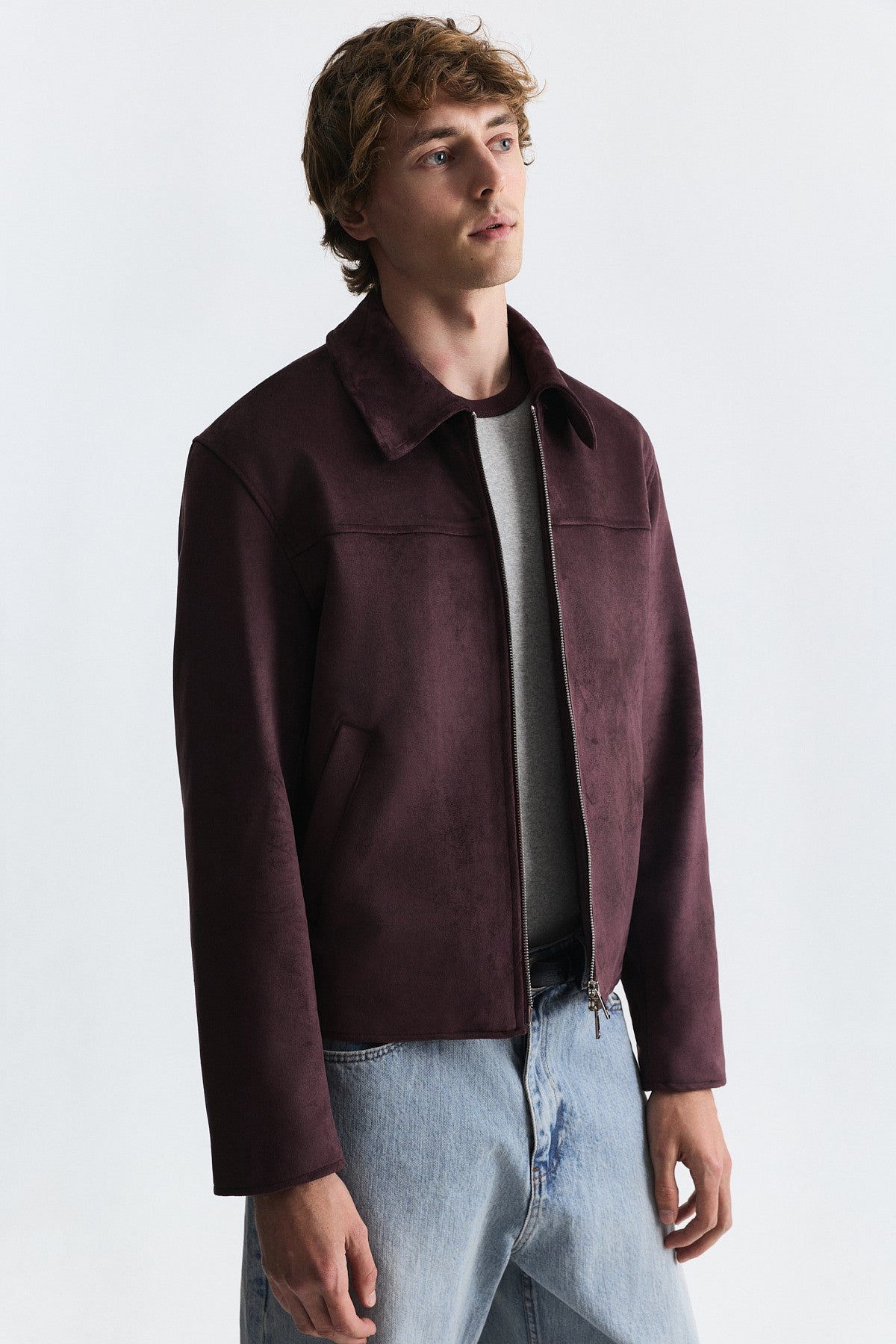 Faux Suede Boxy-Fit Jacket