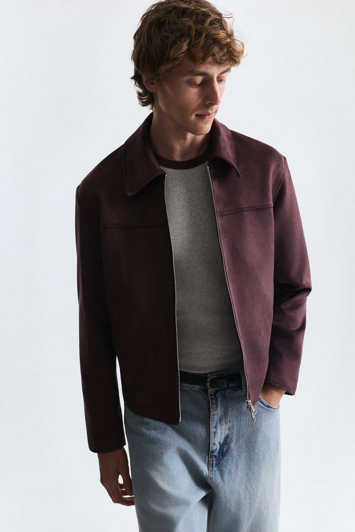 Faux Suede Boxy-Fit Jacket