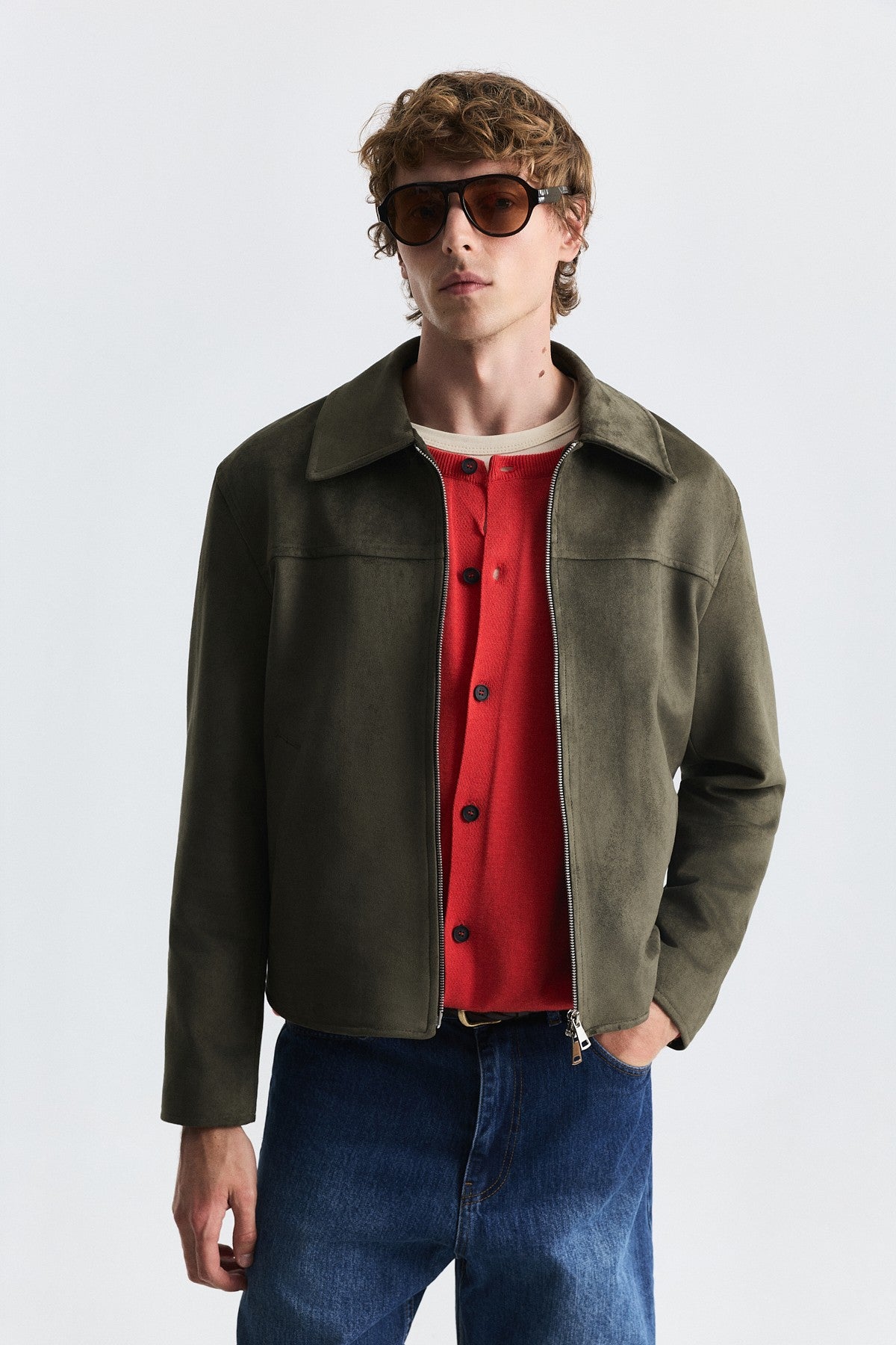 Faux Suede Boxy-Fit Jacket