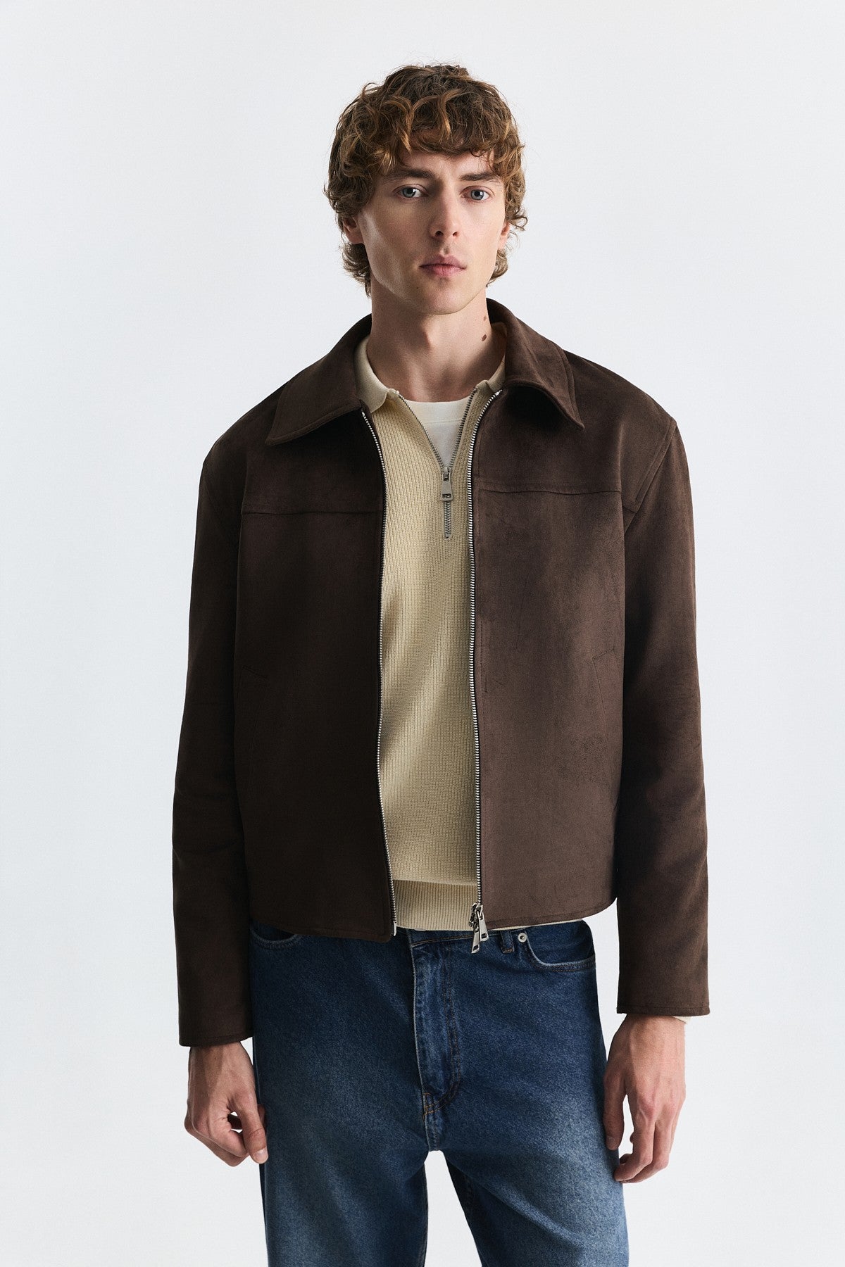 Faux Suede Boxy-Fit Jacket