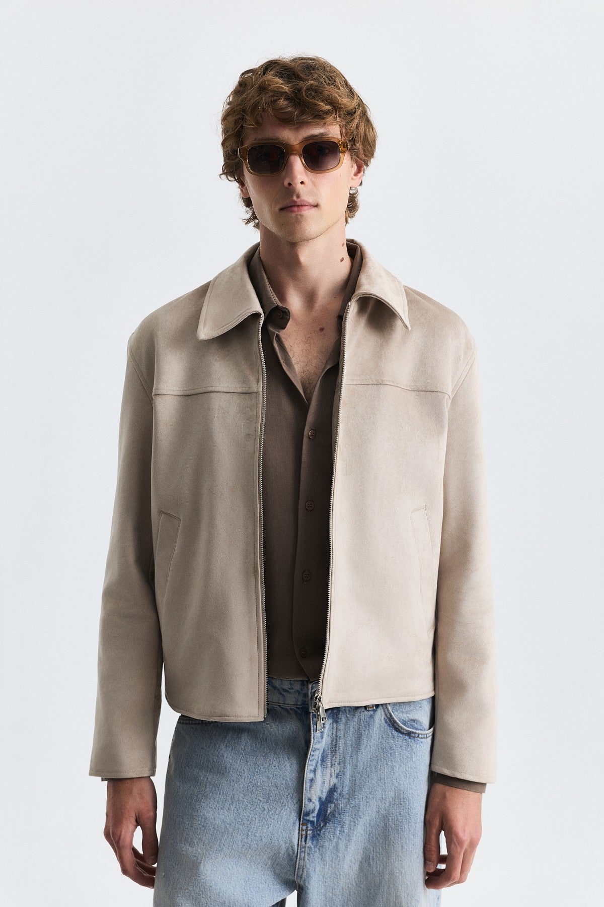 Faux Suede Boxy-Fit Jacket