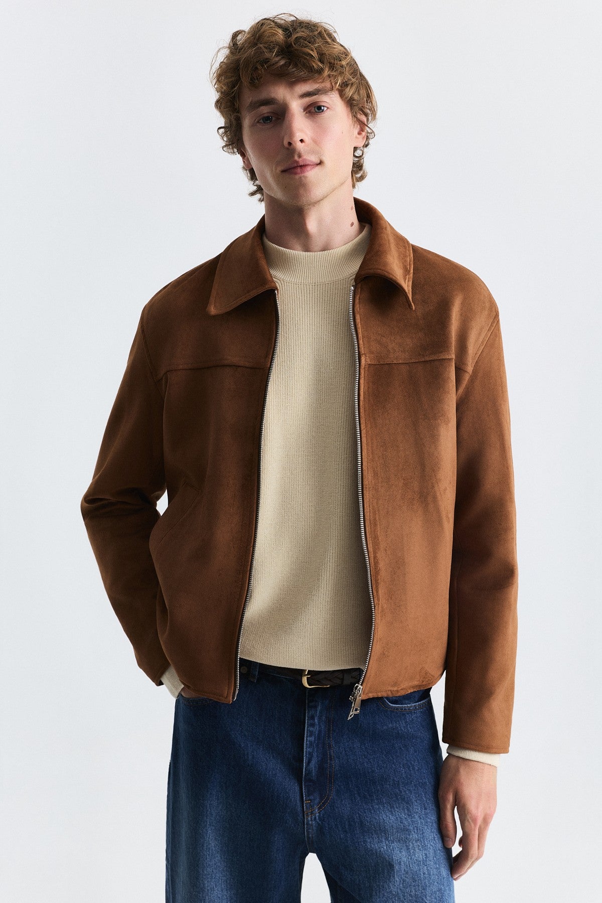 Faux Suede Boxy-Fit Jacket