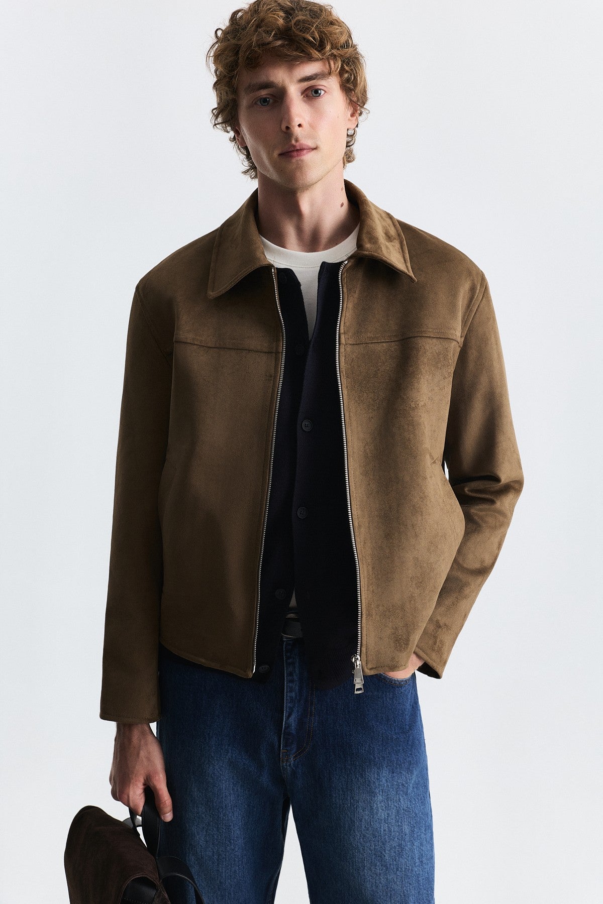 Faux Suede Boxy-Fit Jacket