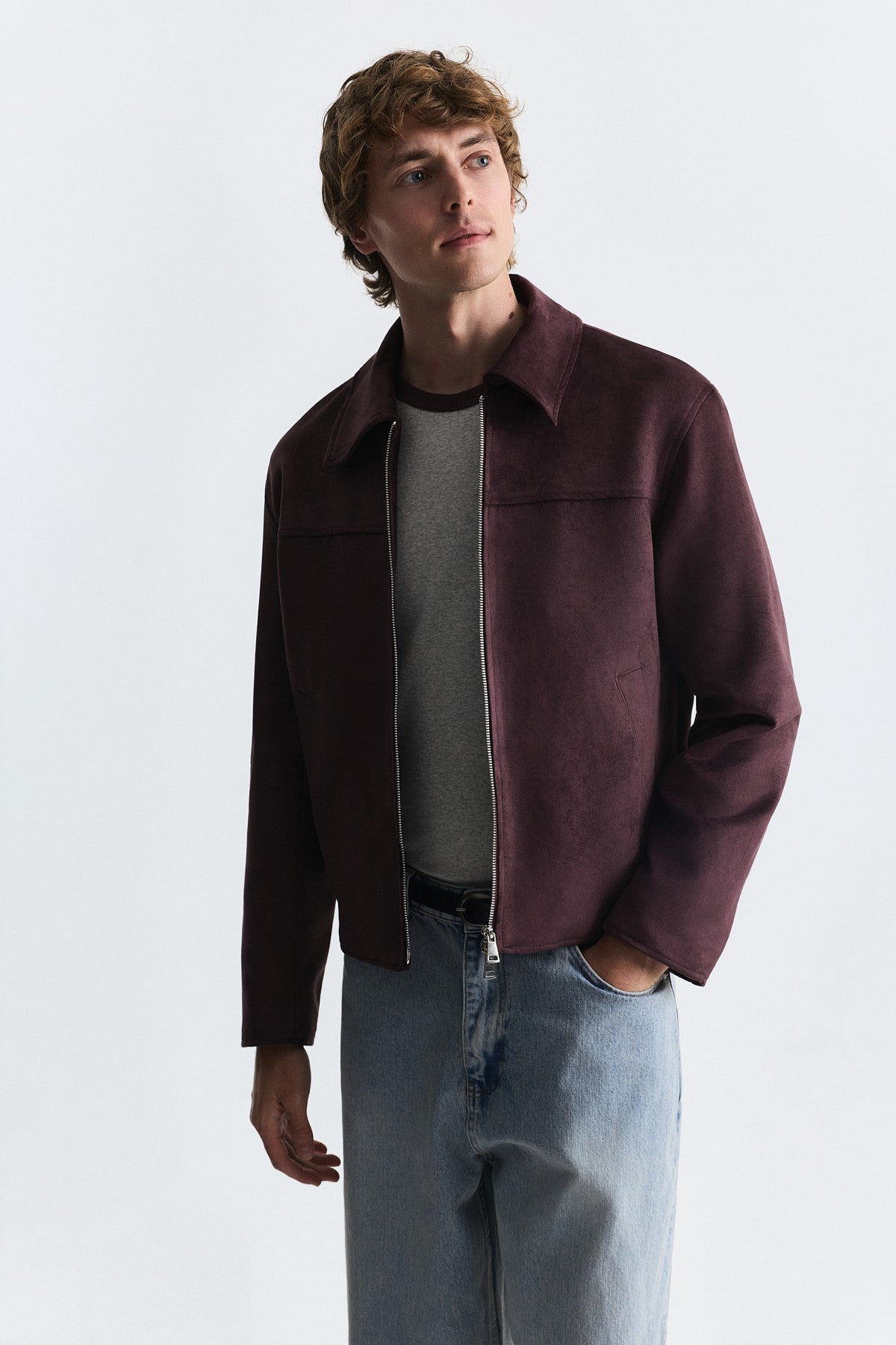 Faux Suede Boxy-Fit Jacket