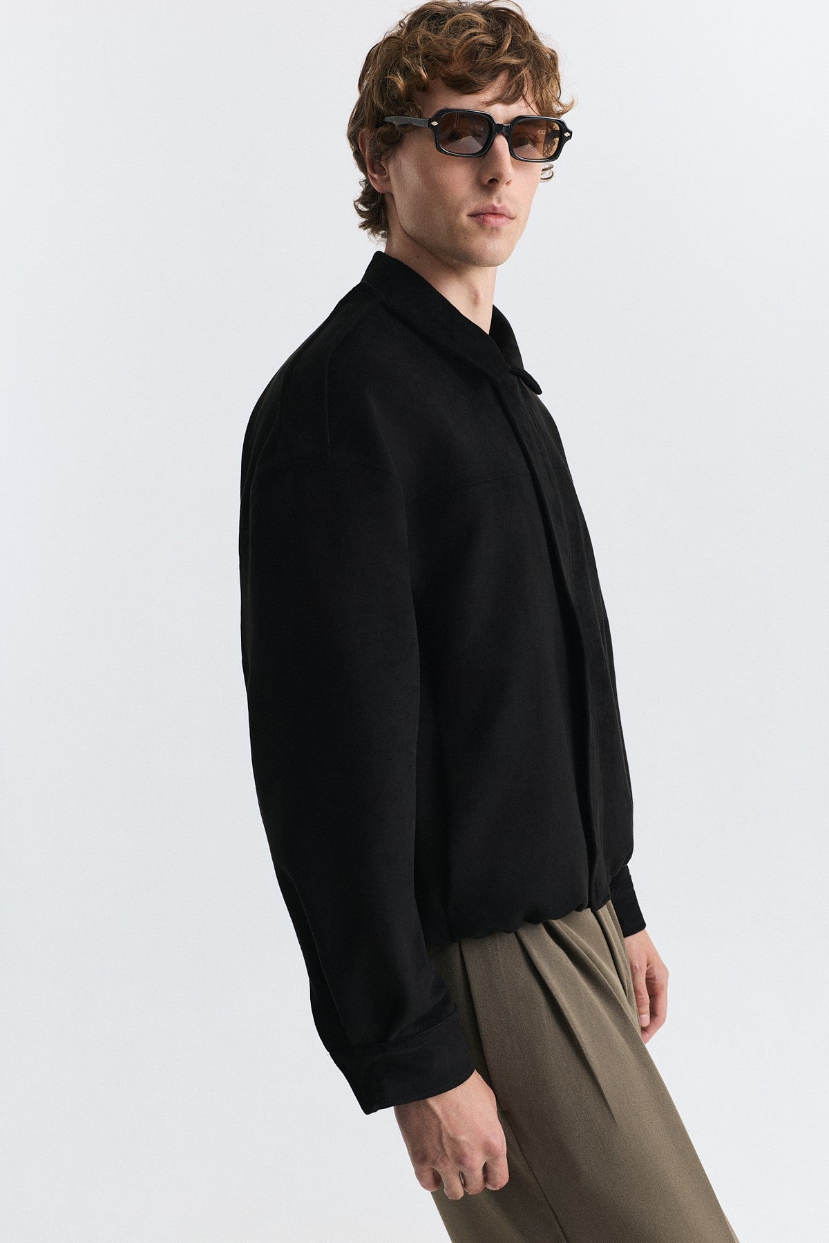 Hidden-Zip Faux Suede Jacket