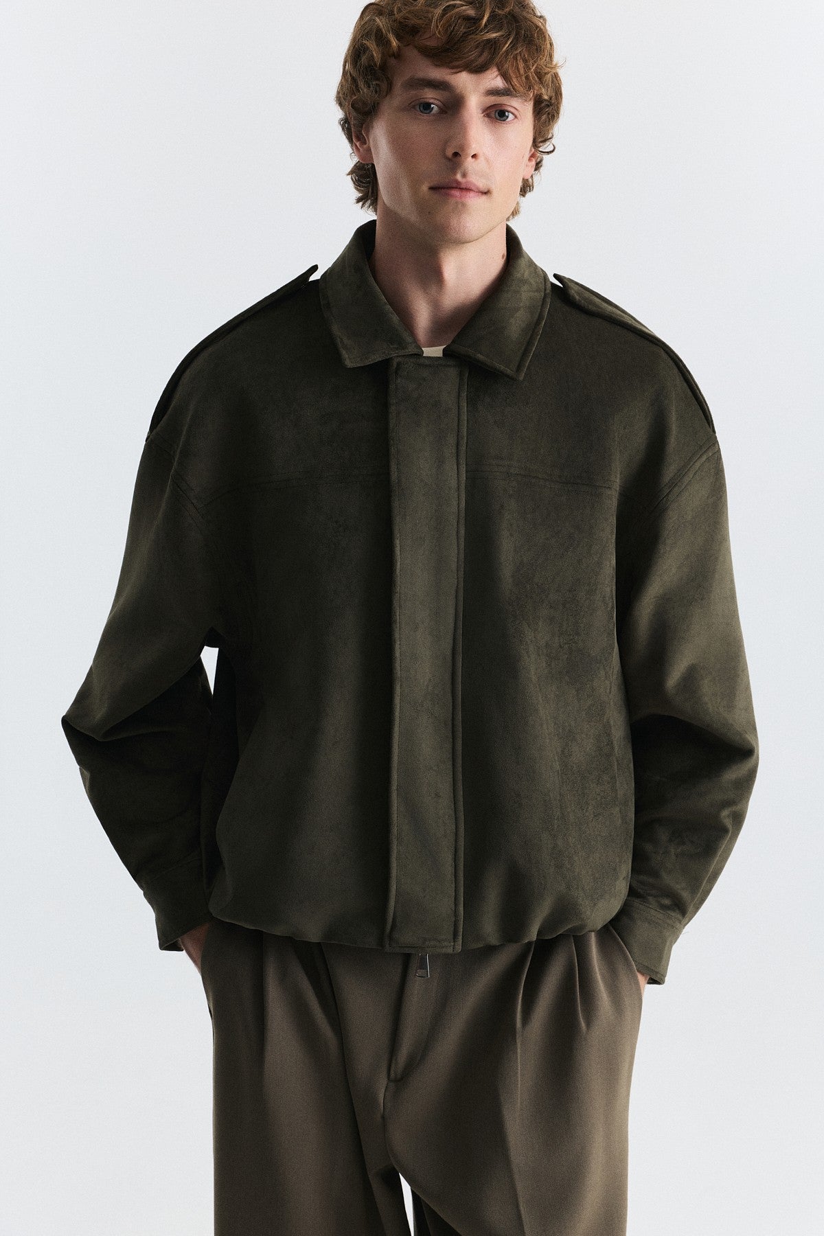 Hidden-Zip Faux Suede Jacket