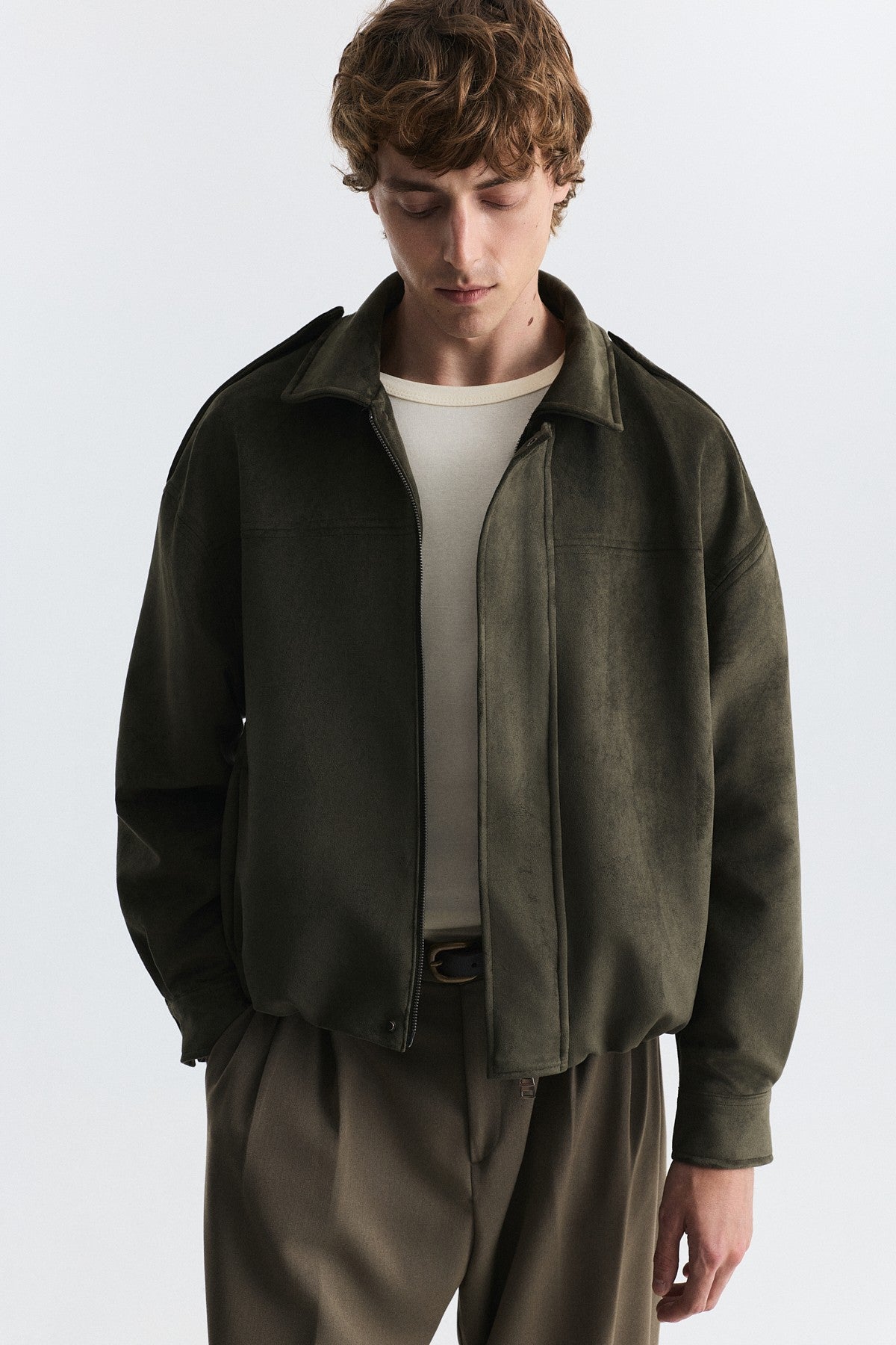 Hidden-Zip Faux Suede Jacket