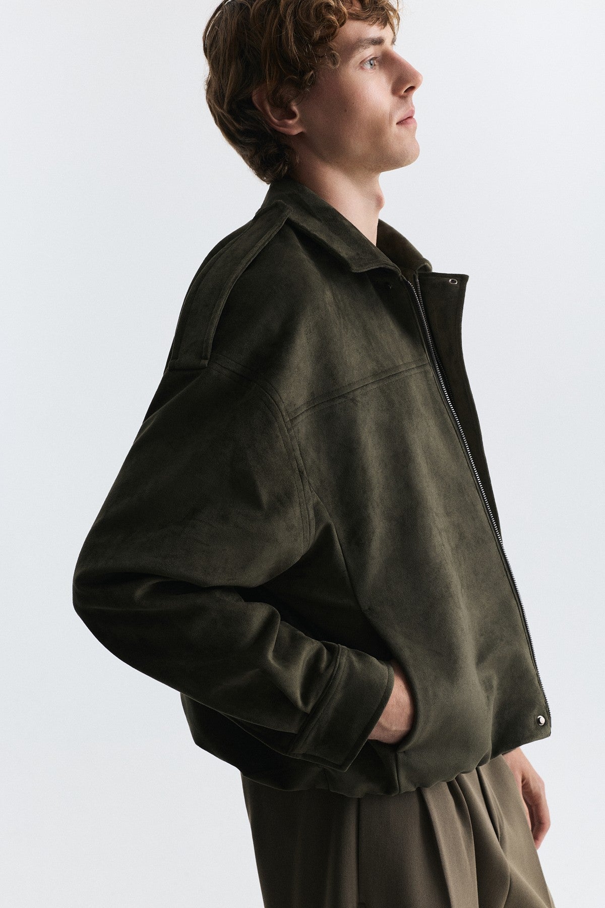 Hidden-Zip Faux Suede Jacket