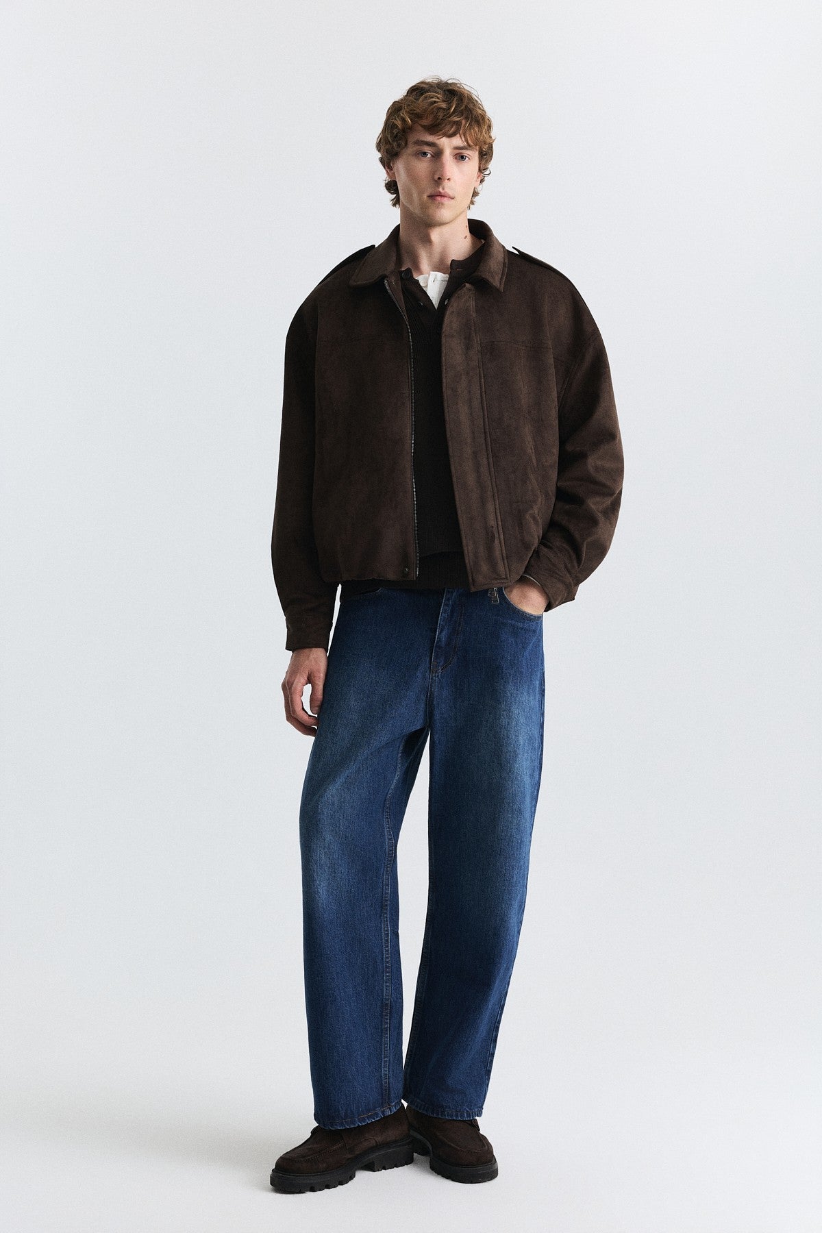 Hidden-Zip Faux Suede Jacket
