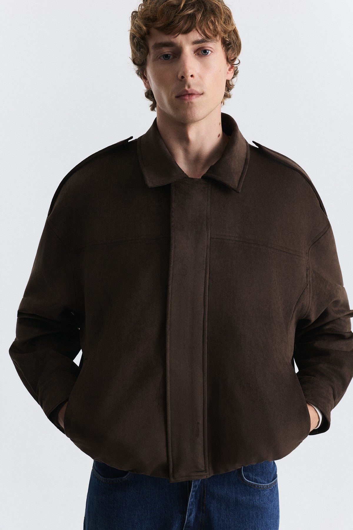 Hidden-Zip Faux Suede Jacket