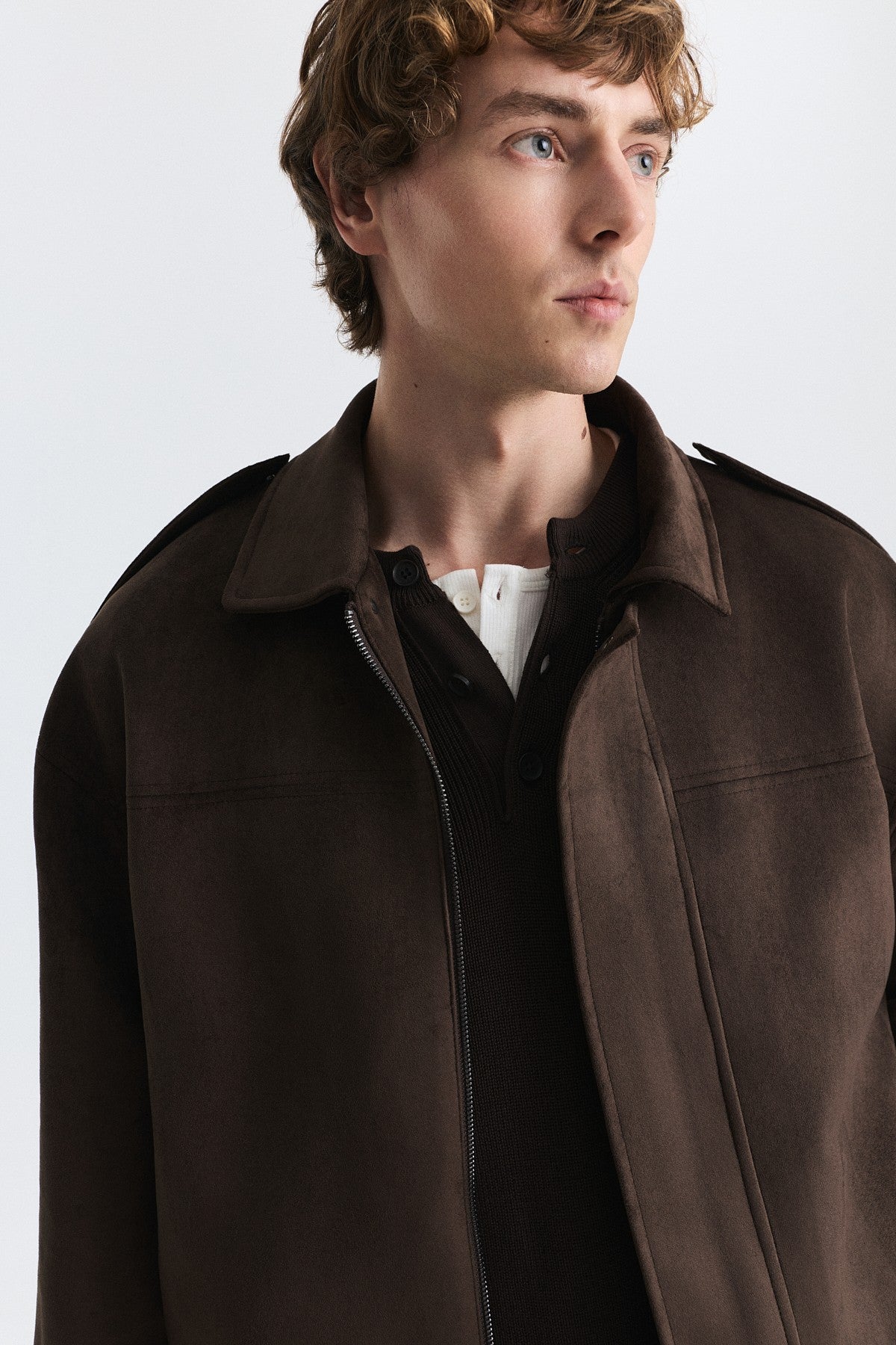 Hidden-Zip Faux Suede Jacket