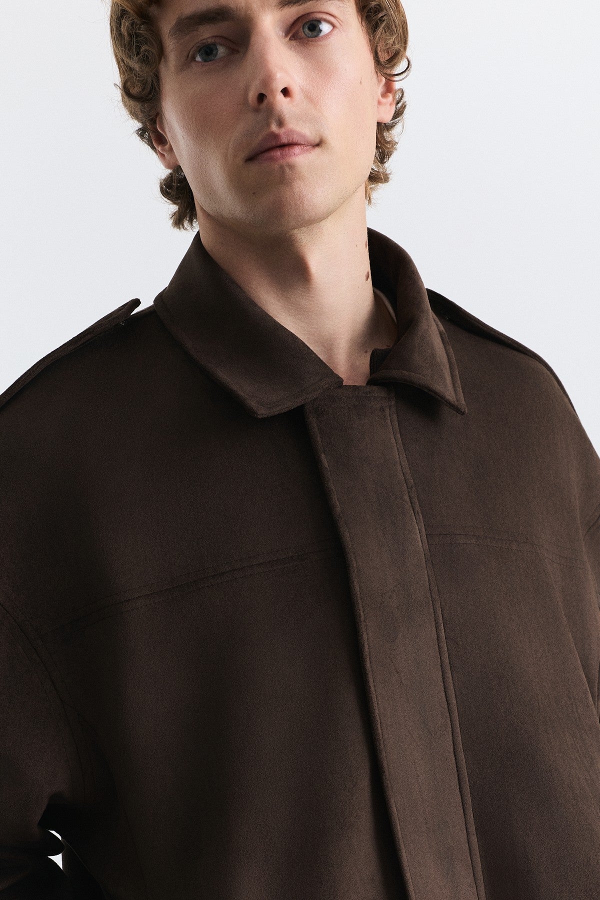 Hidden-Zip Faux Suede Jacket