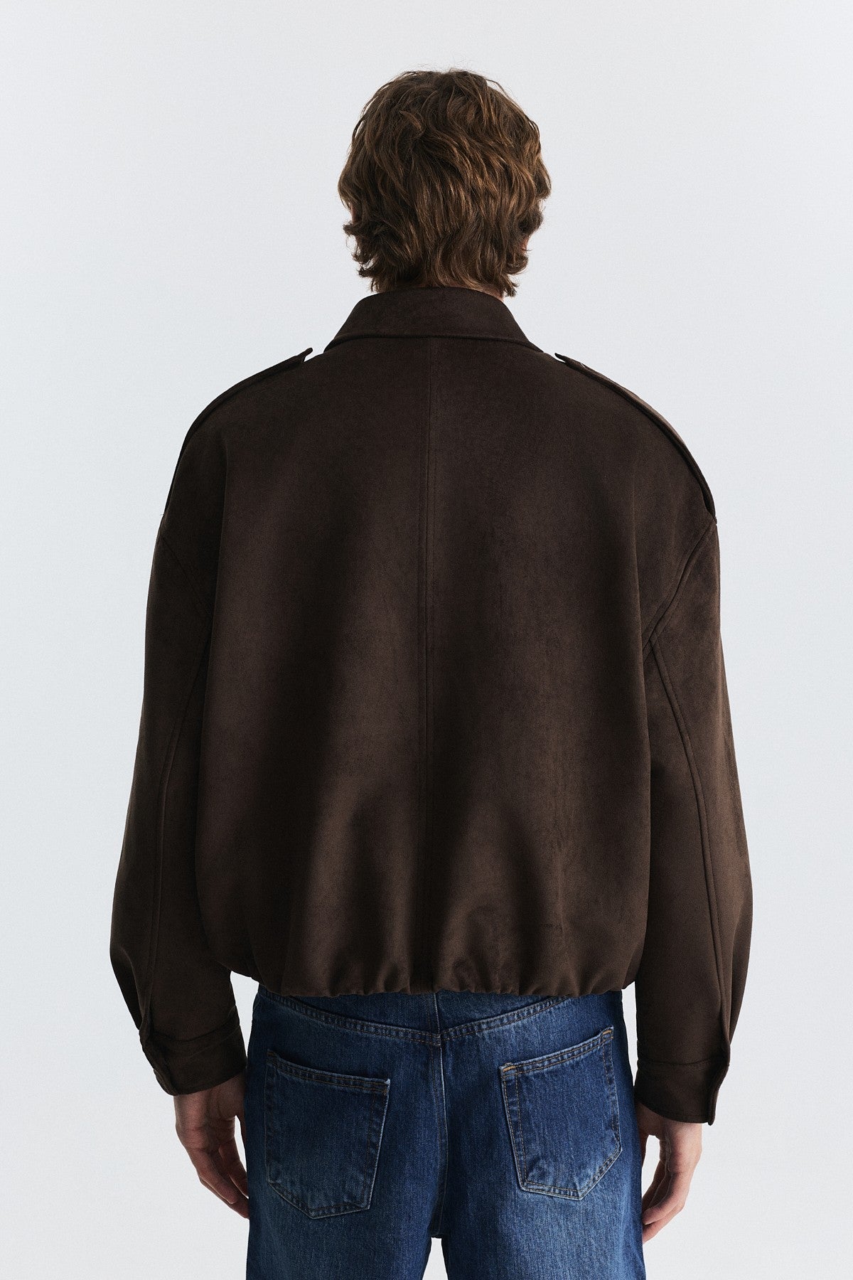 Hidden-Zip Faux Suede Jacket