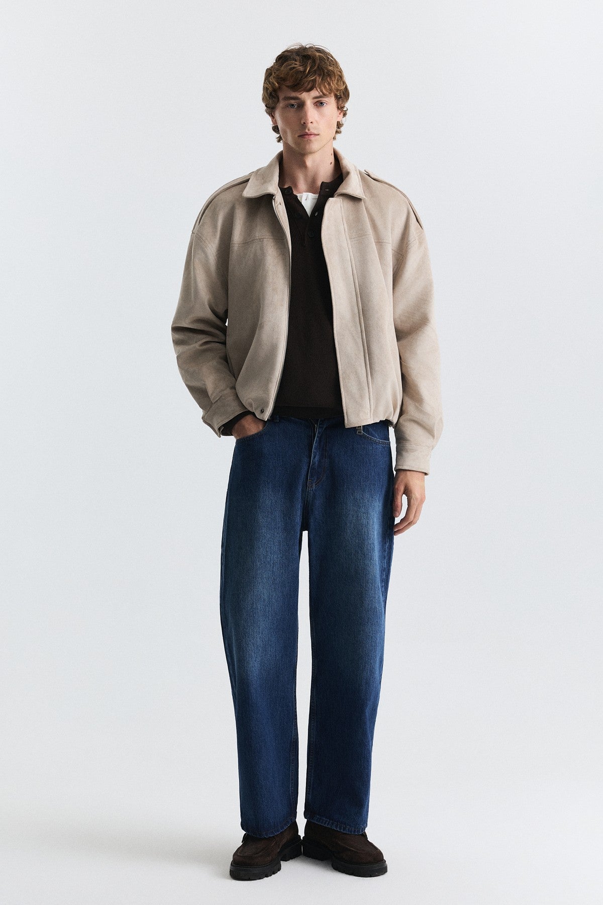 Hidden-Zip Faux Suede Jacket