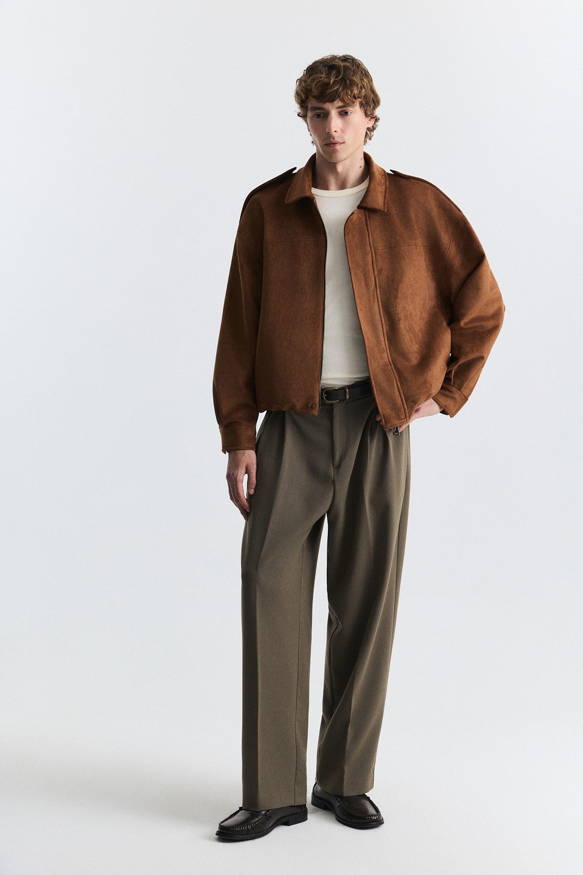 Hidden-Zip Faux Suede Jacket