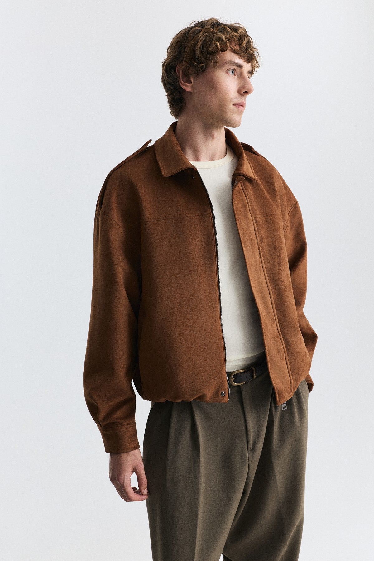 Hidden-Zip Faux Suede Jacket
