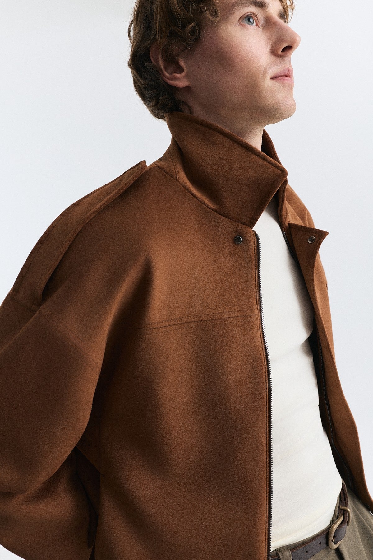 Hidden-Zip Faux Suede Jacket