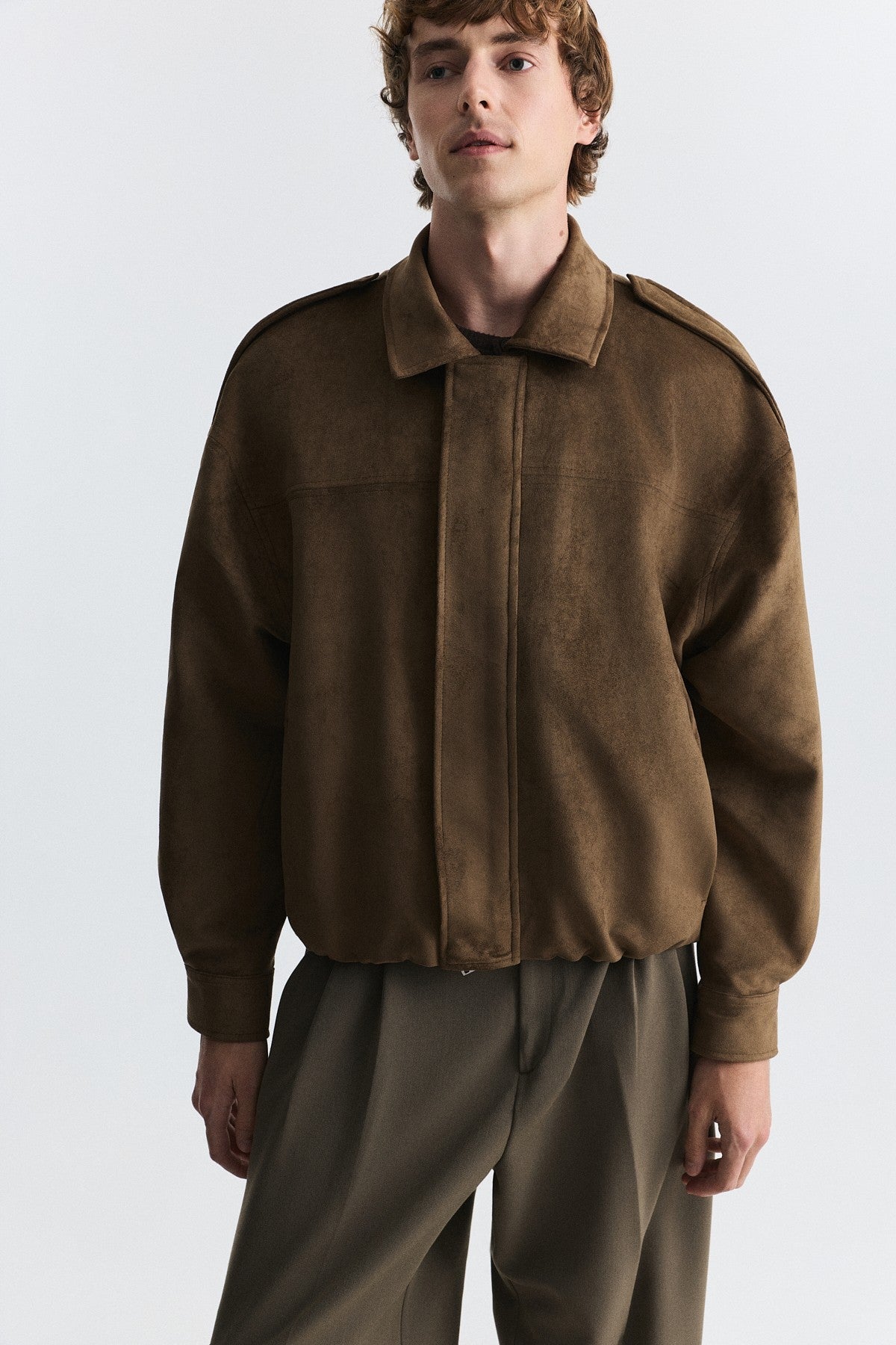 Hidden-Zip Faux Suede Jacket