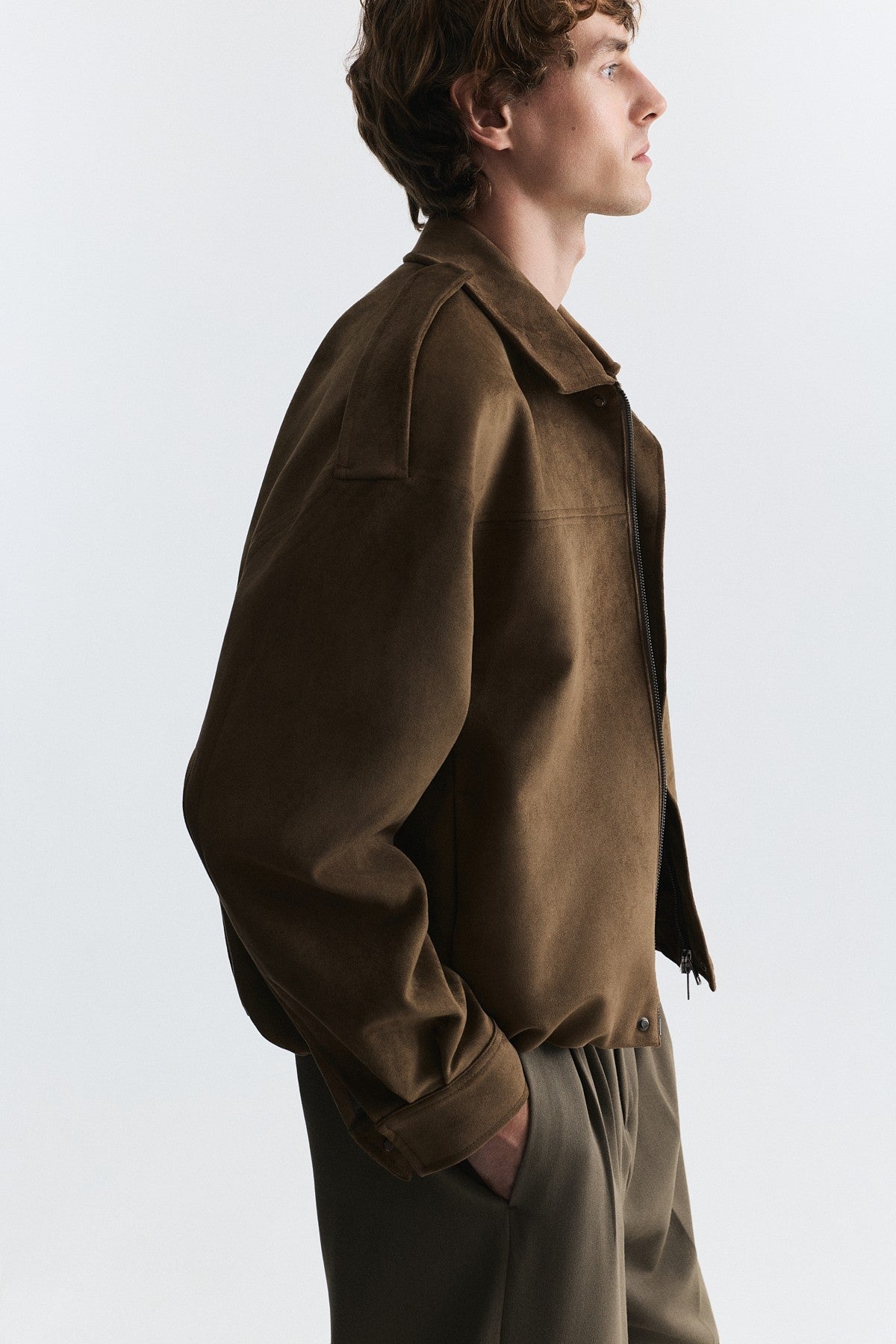 Hidden-Zip Faux Suede Jacket