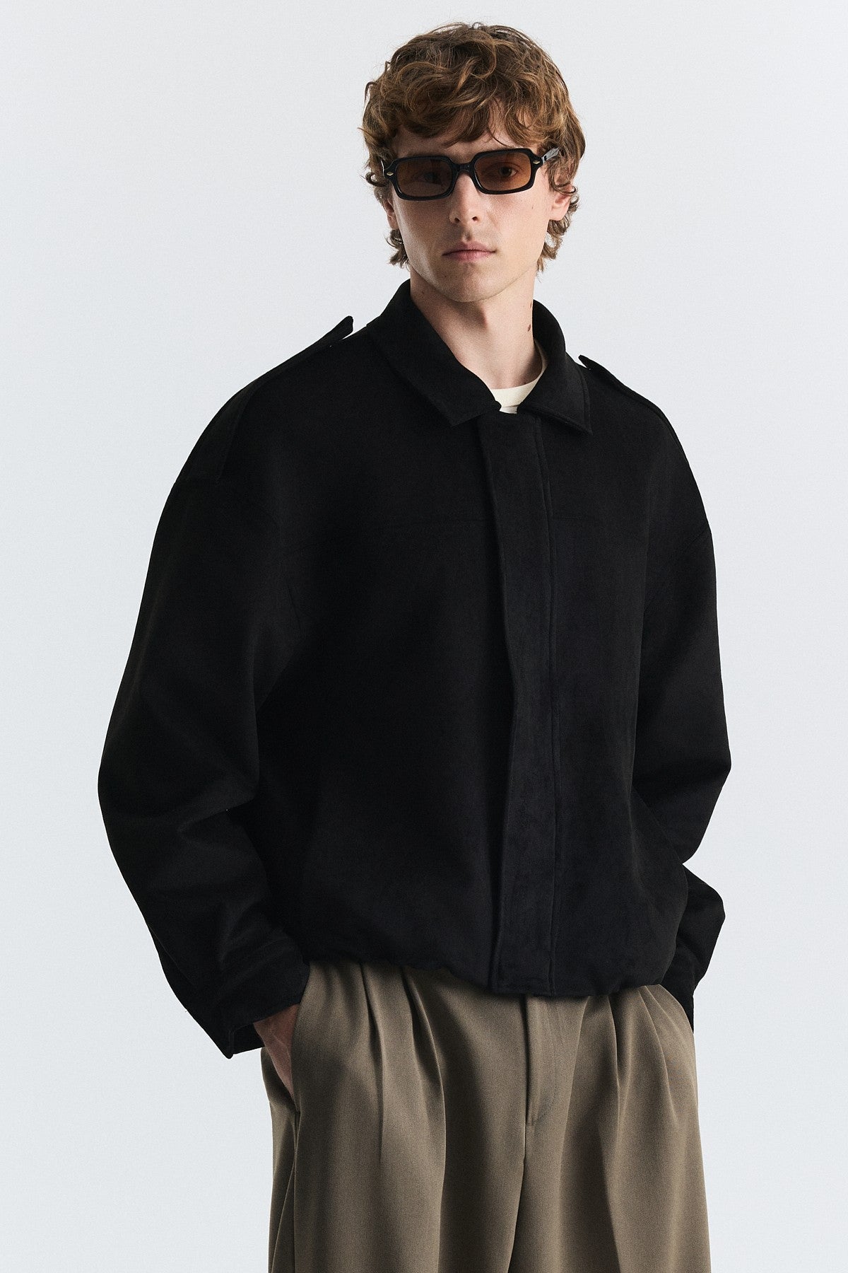 Hidden-Zip Faux Suede Jacket