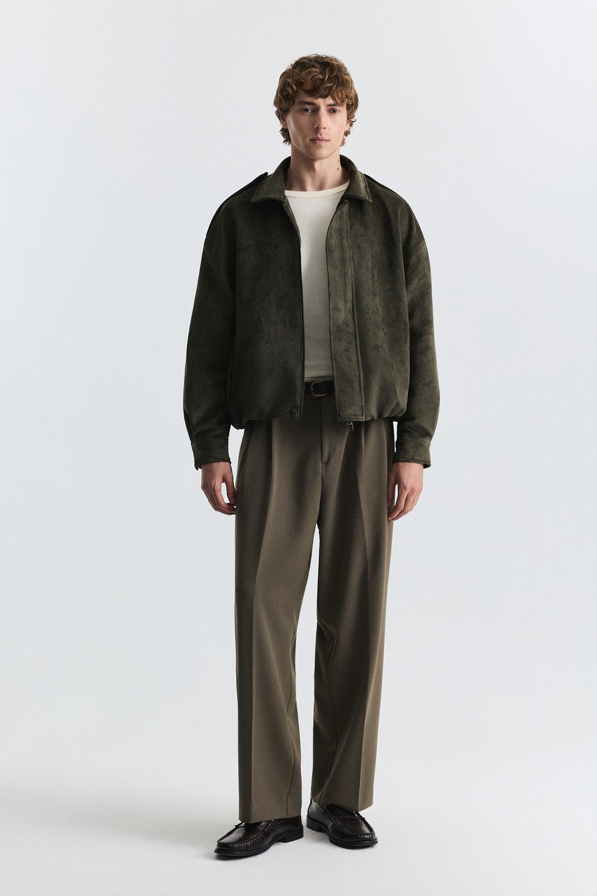 Hidden-Zip Faux Suede Jacket
