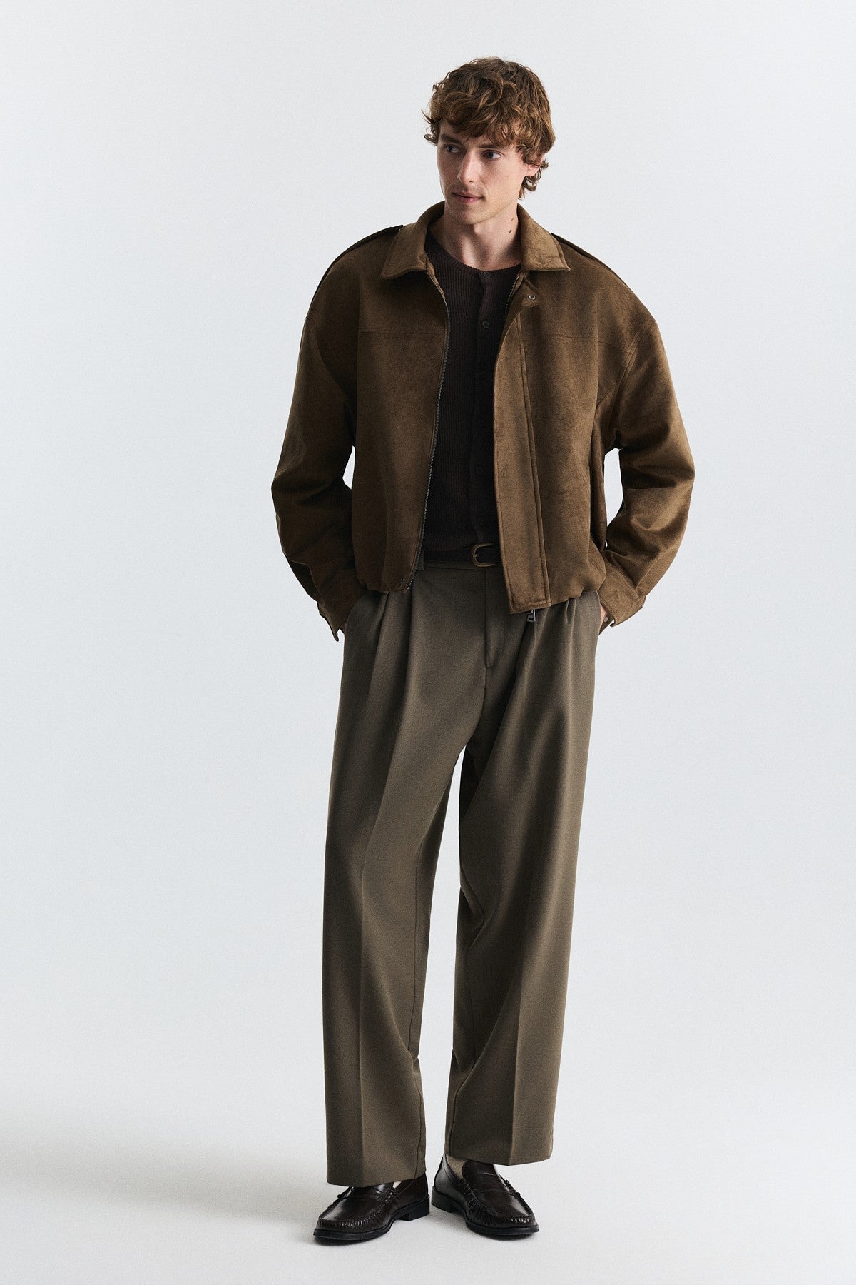 Hidden-Zip Faux Suede Jacket