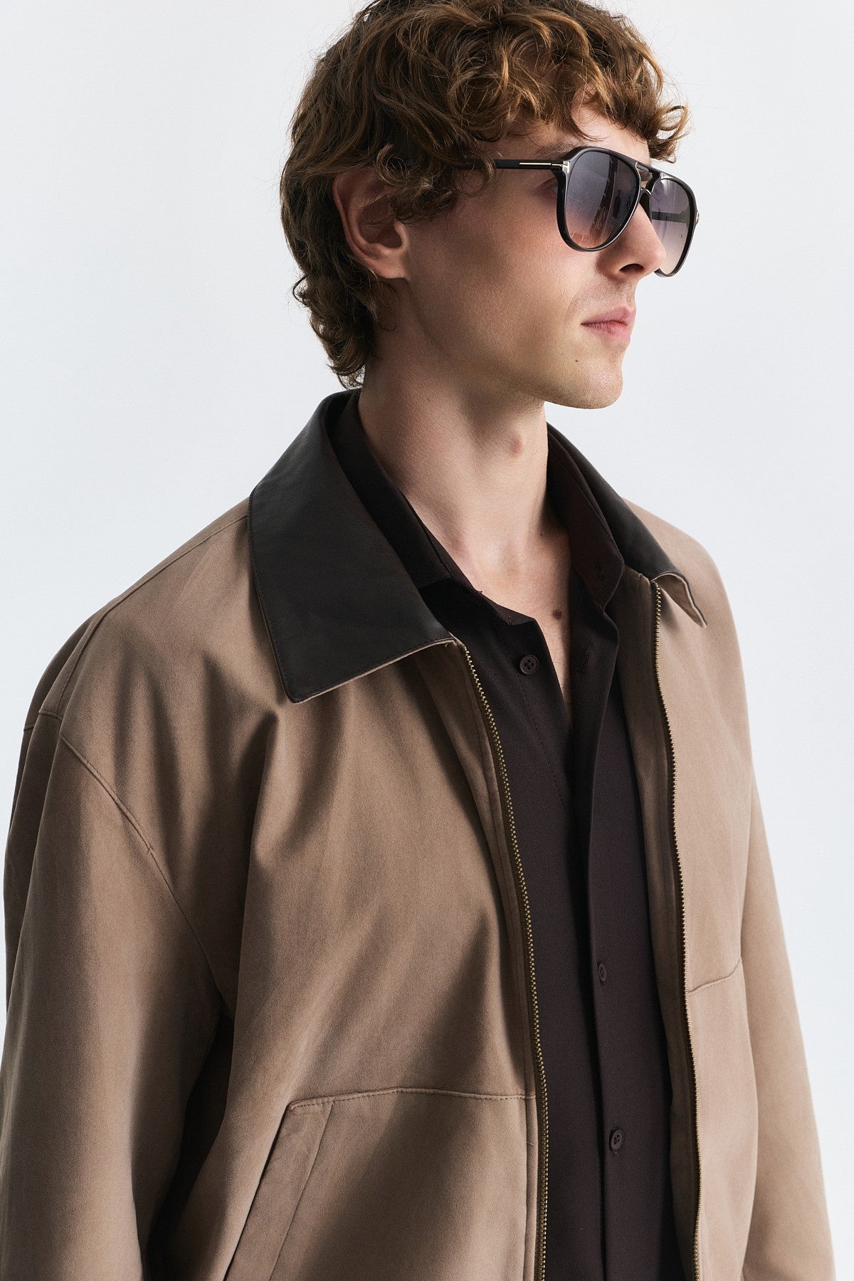 Faux Leather Collar Jacket