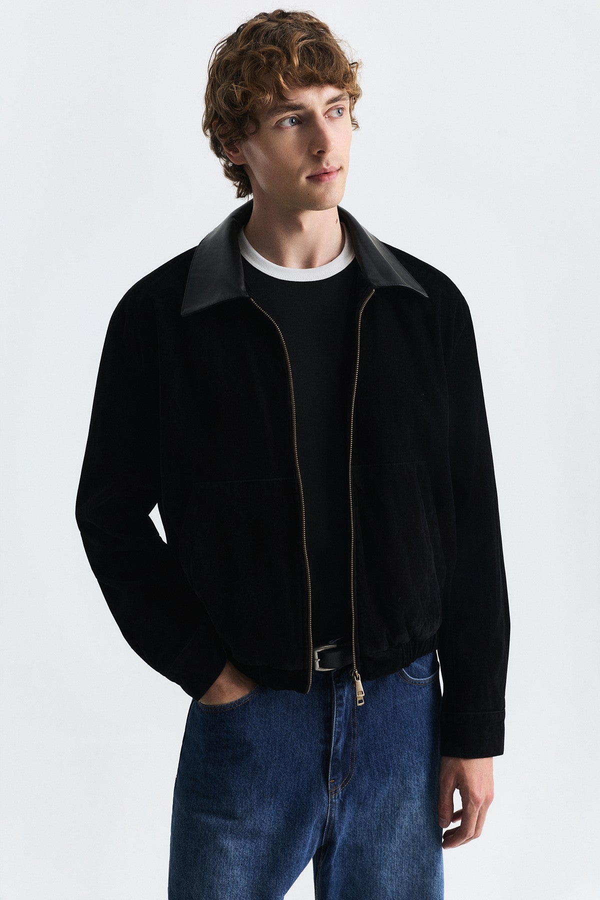 Faux Leather Collar Jacket
