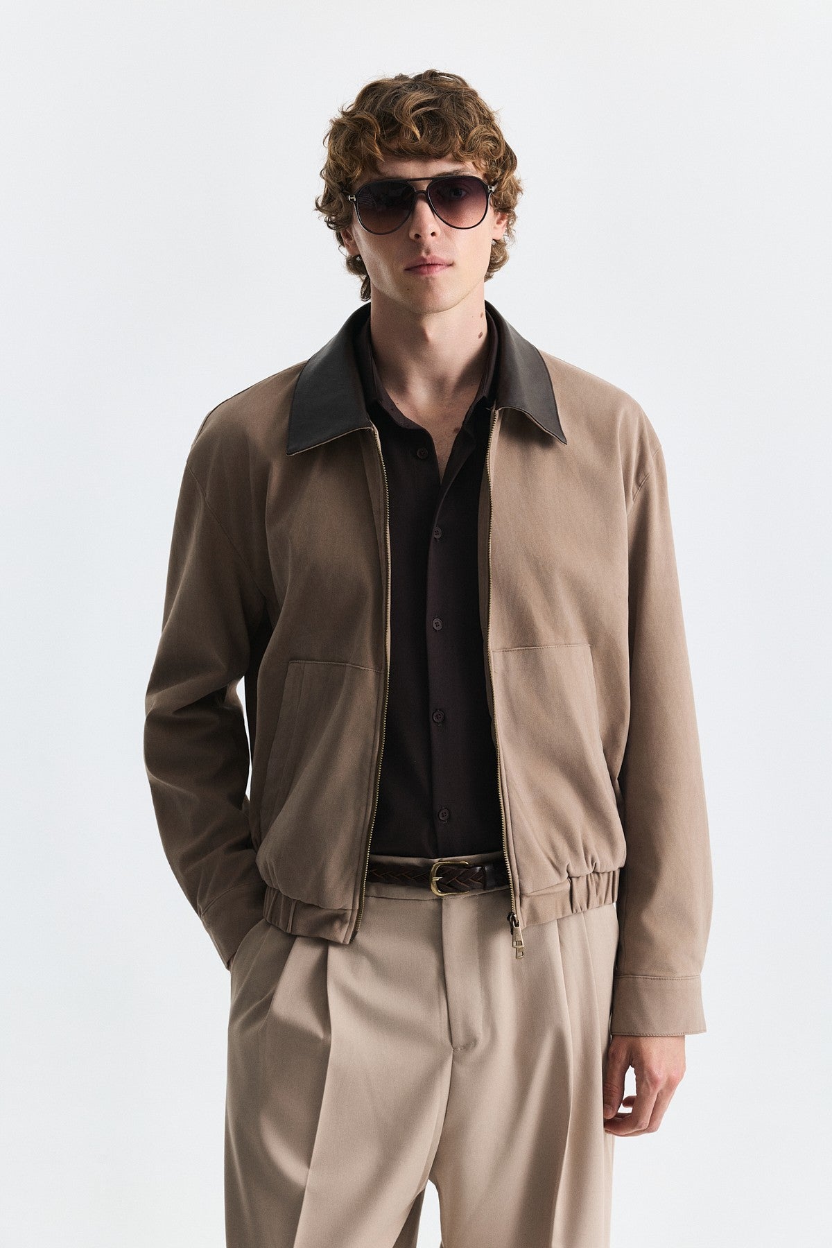 Faux Leather Collar Jacket