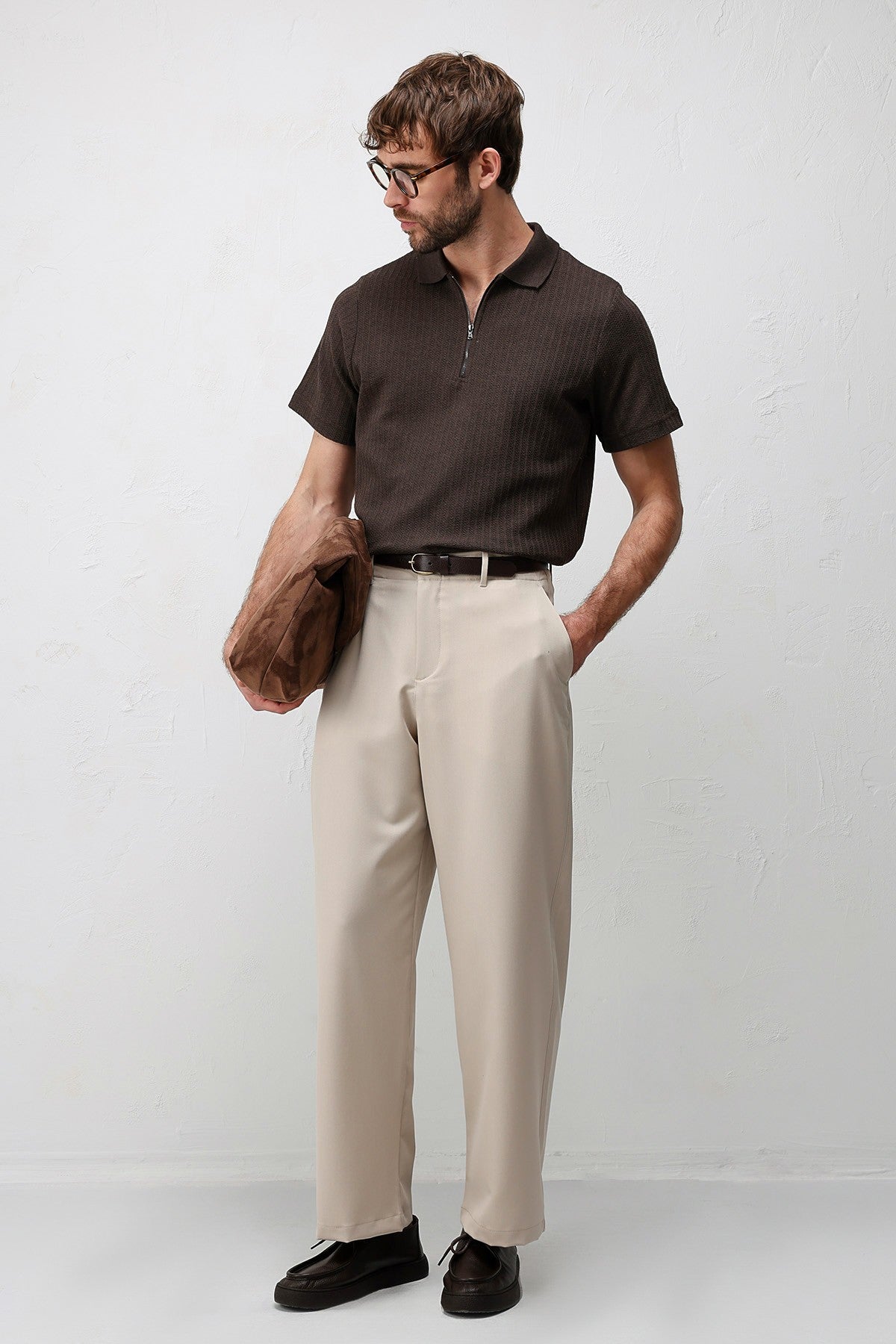 Textured Knit Polo Neck Men's T-Shirt