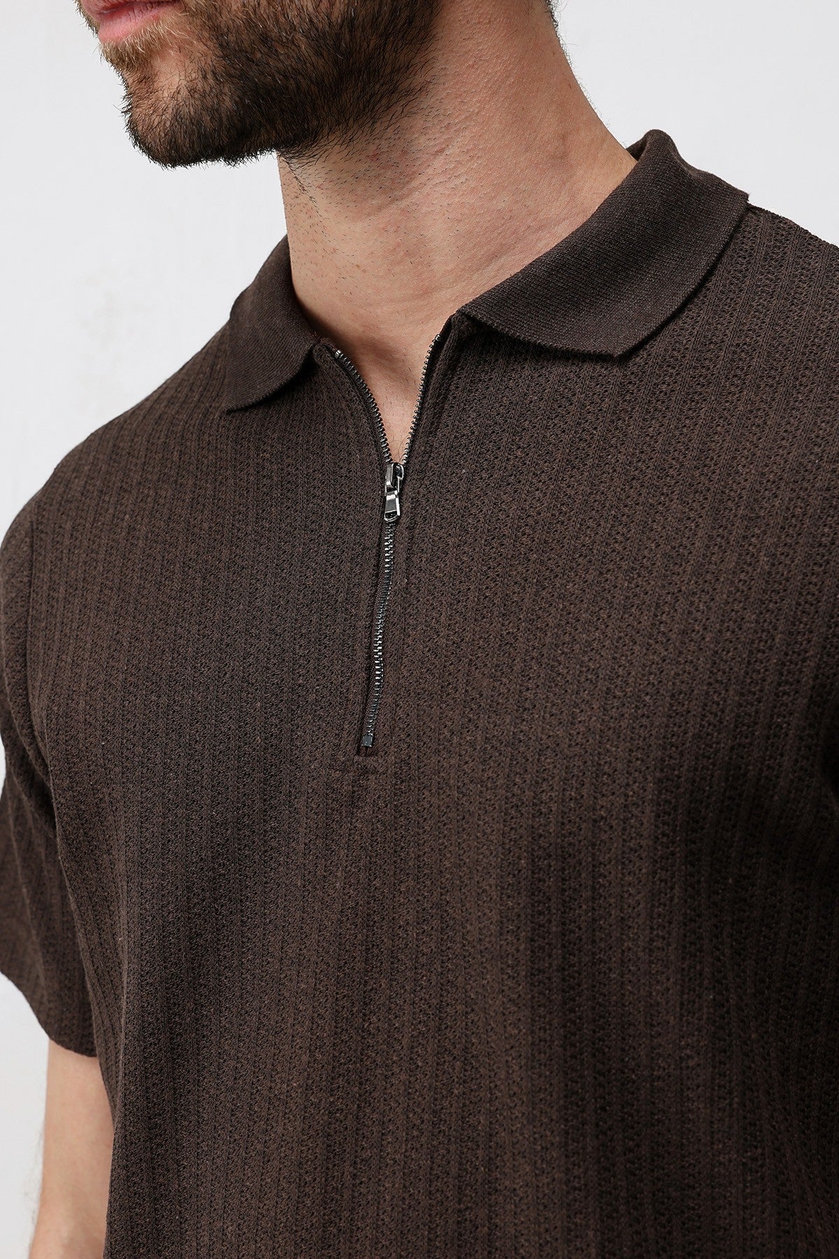 Textured Knit Polo Neck Men's T-Shirt