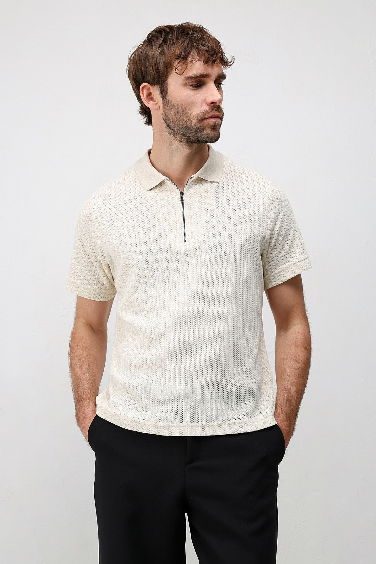 Antioch Textured Knit Polo Neck Men's T-Shirt