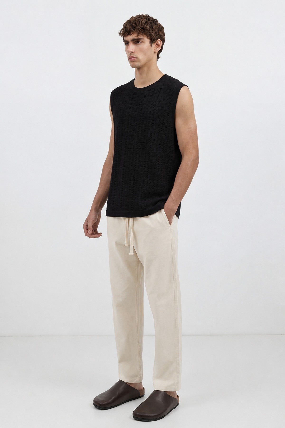Knit-Textured Sleeveless T-Shirt