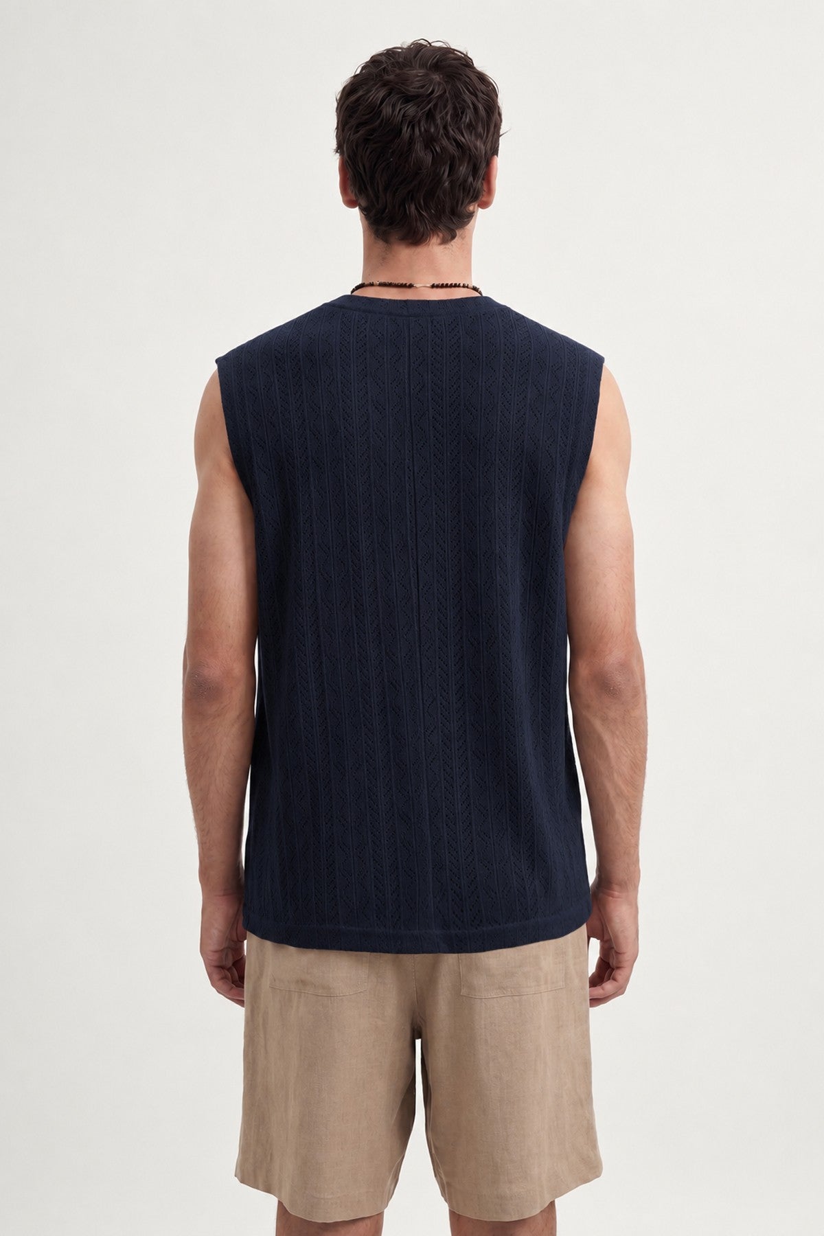 Knit-Textured Sleeveless T-Shirt