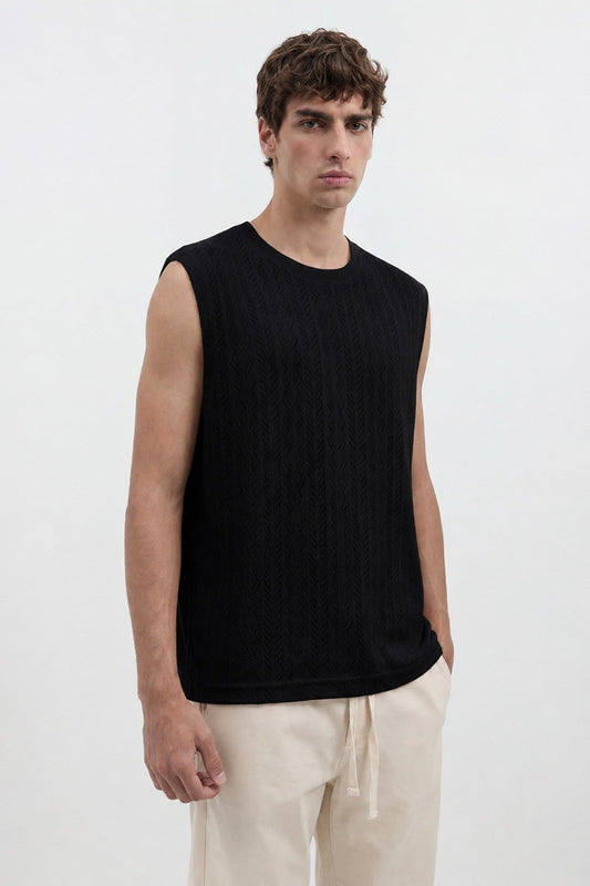 Knit-Textured Sleeveless T-Shirt