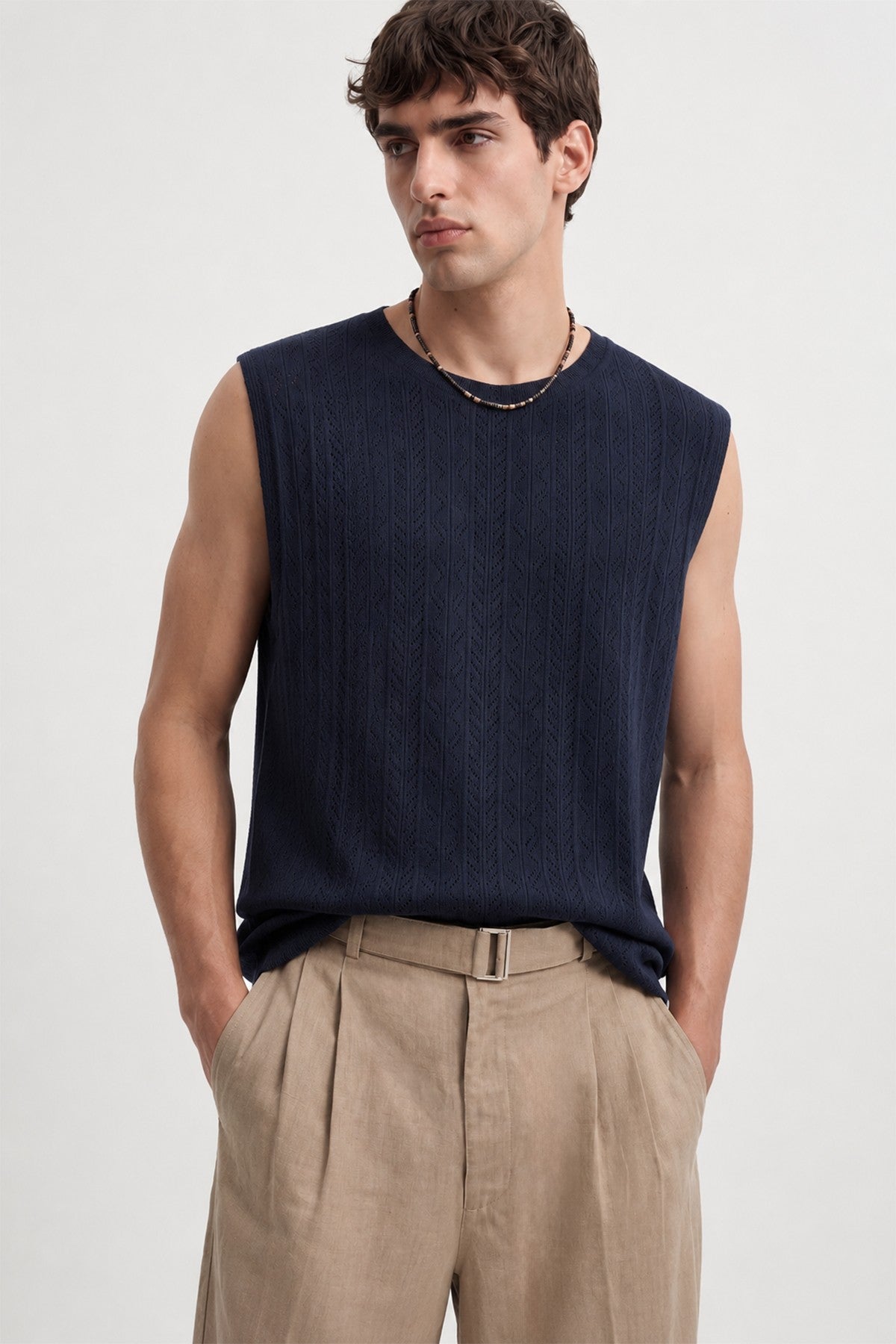 Knit-Textured Sleeveless T-Shirt