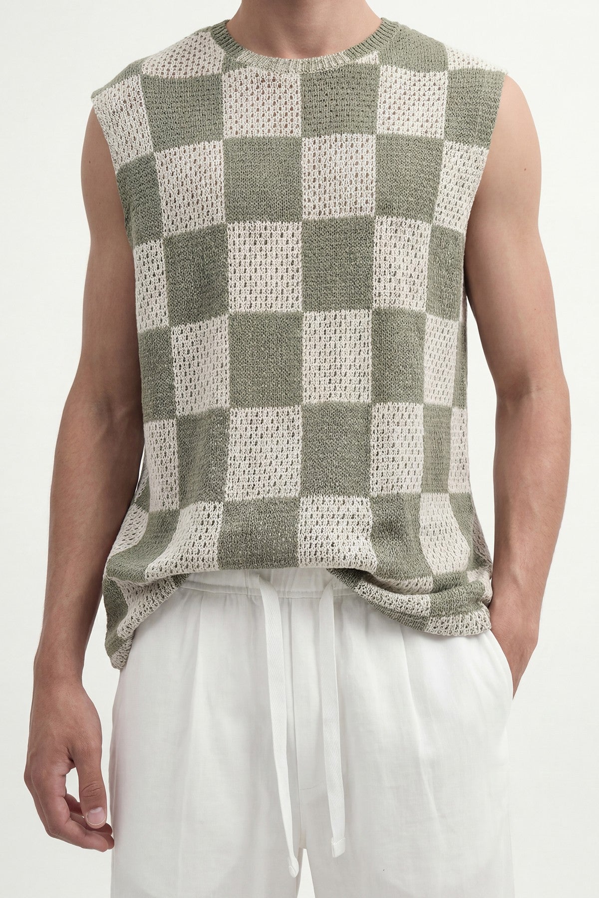 Checkered Sleeveless T-Shirt