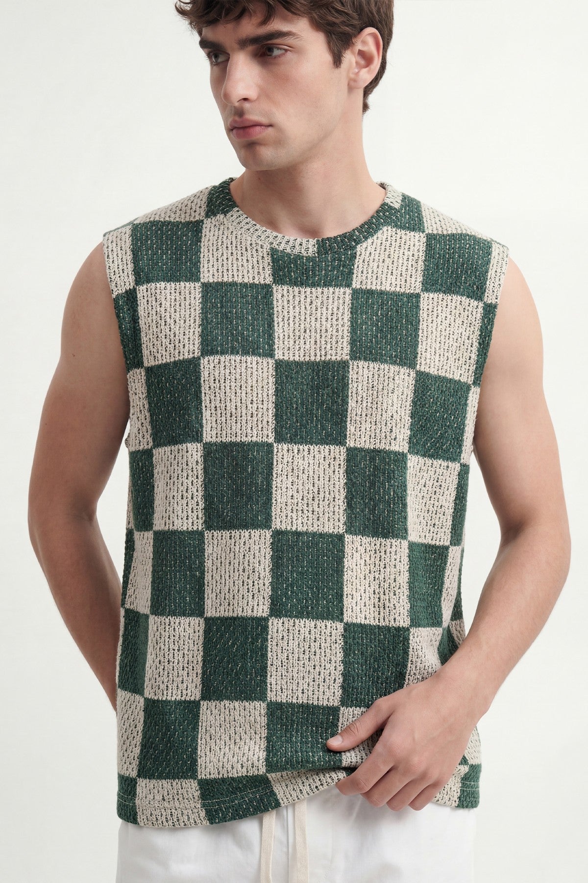 Checkered Sleeveless T-Shirt