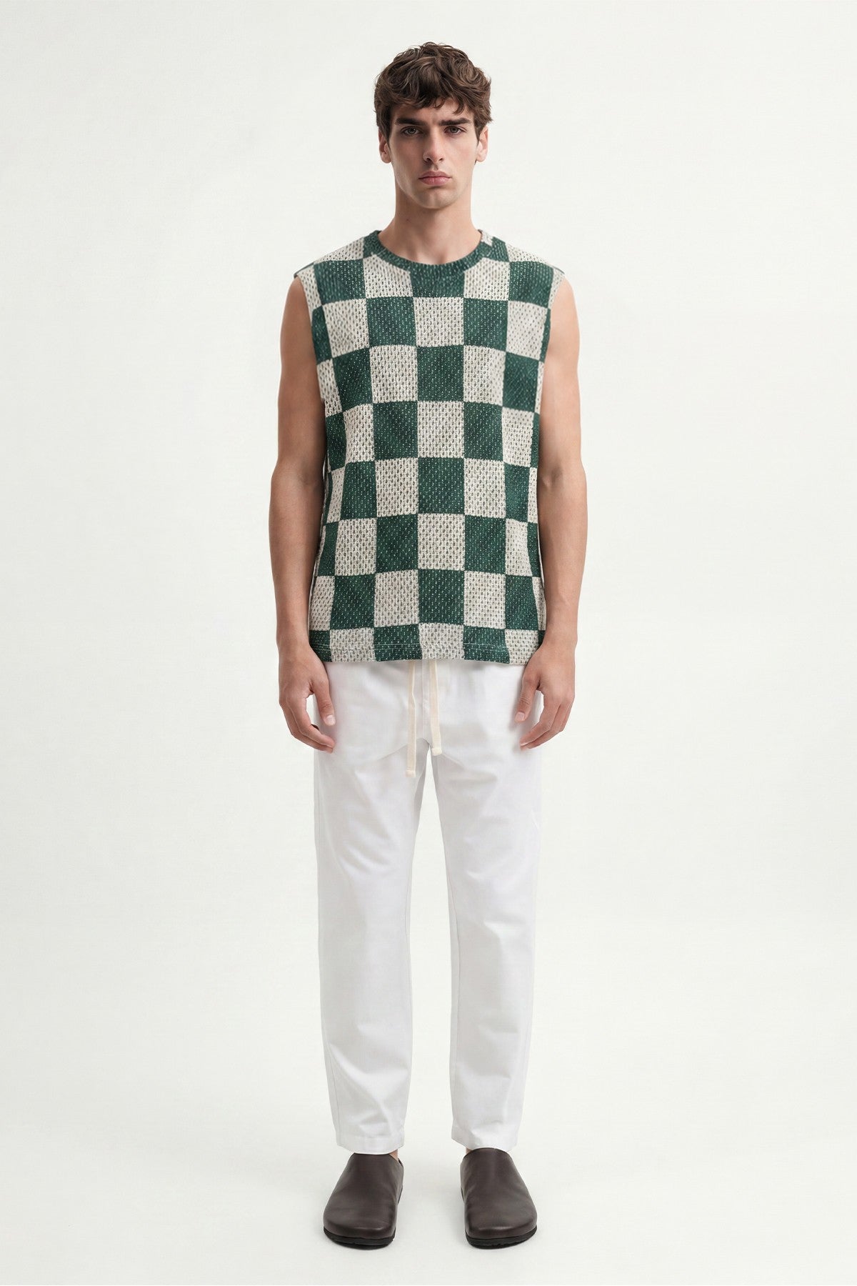 Checkered Sleeveless T-Shirt