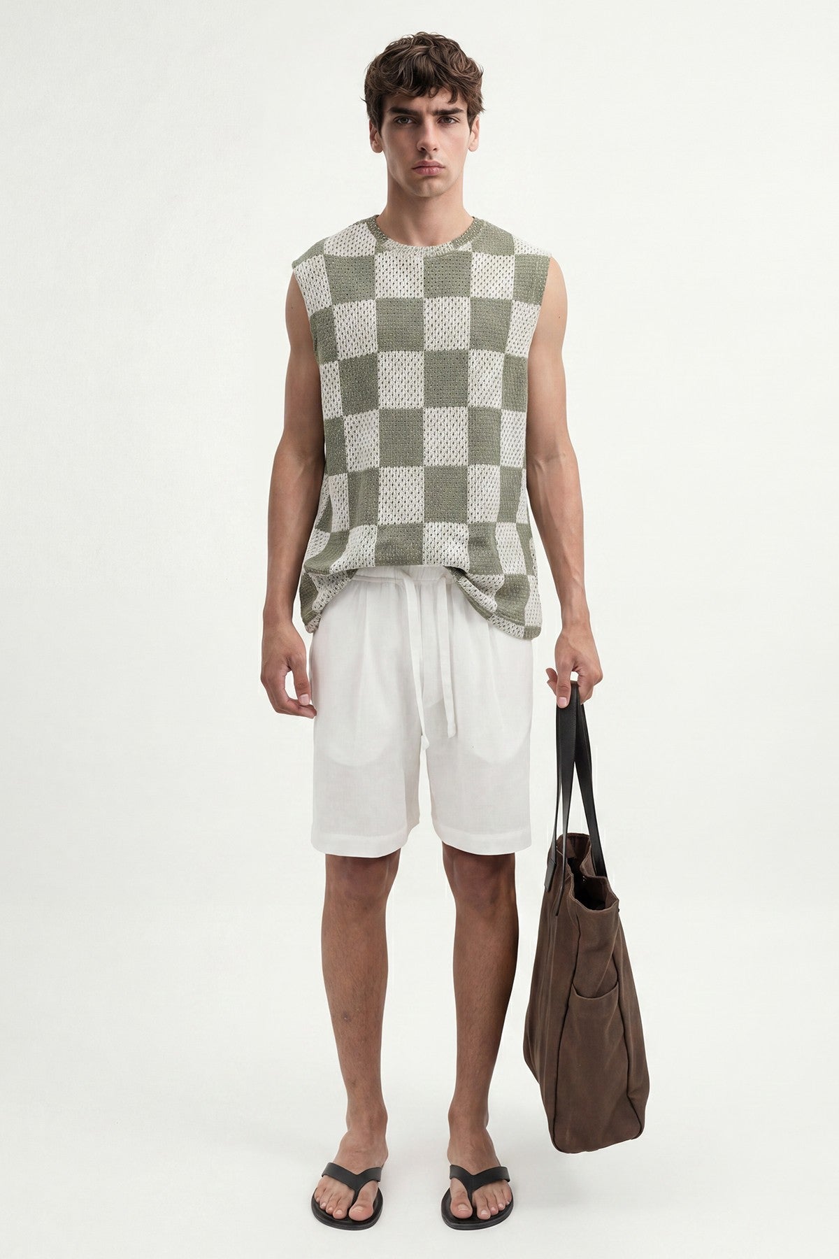 Checkered Sleeveless T-Shirt