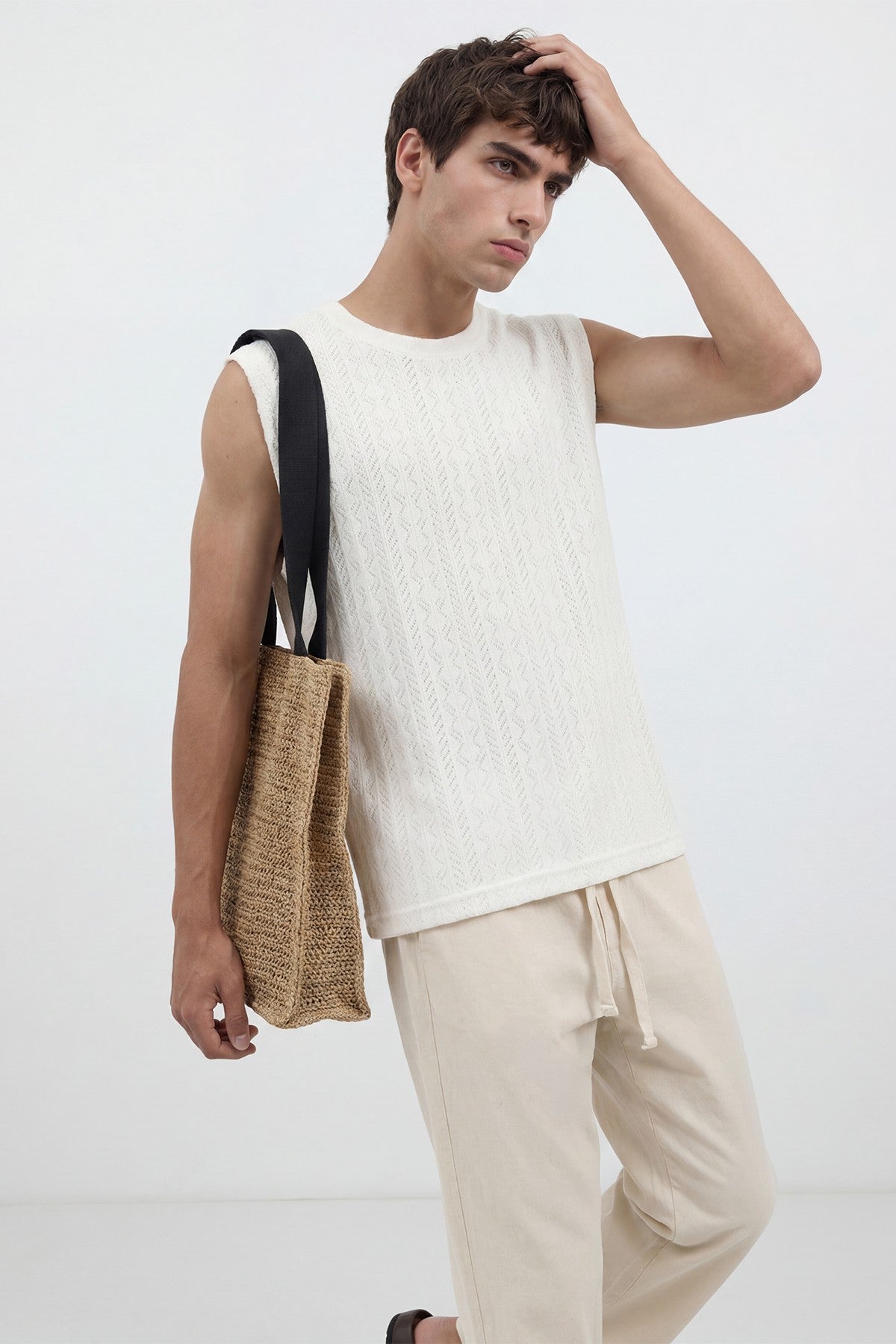 Embroidered Sleeveless T-Shirt