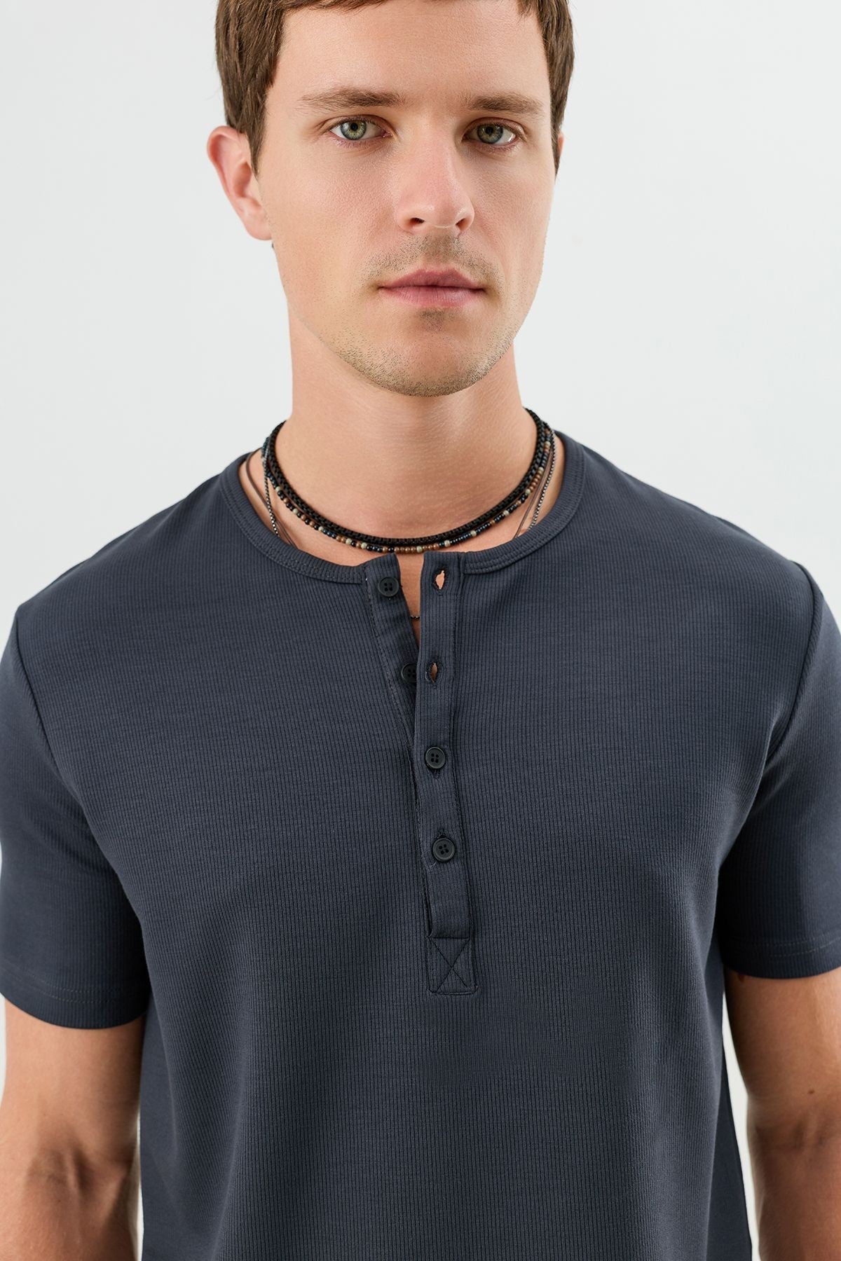 Cotton T-shirt with Button-Down Collar