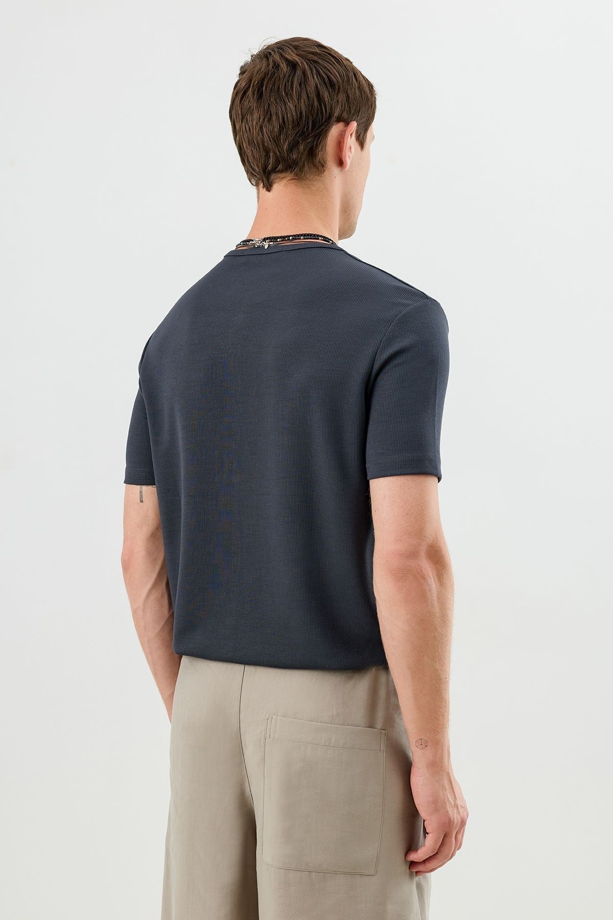 Cotton T-shirt with Button-Down Collar