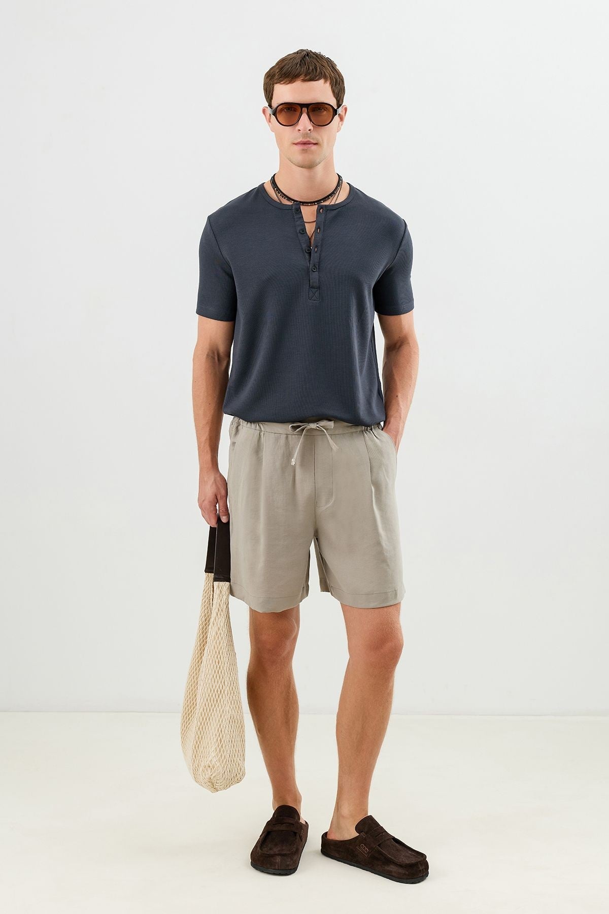 Cotton T-shirt with Button-Down Collar