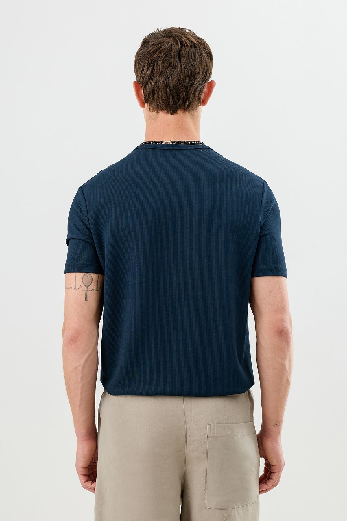 Cotton T-shirt with Button-Down Collar