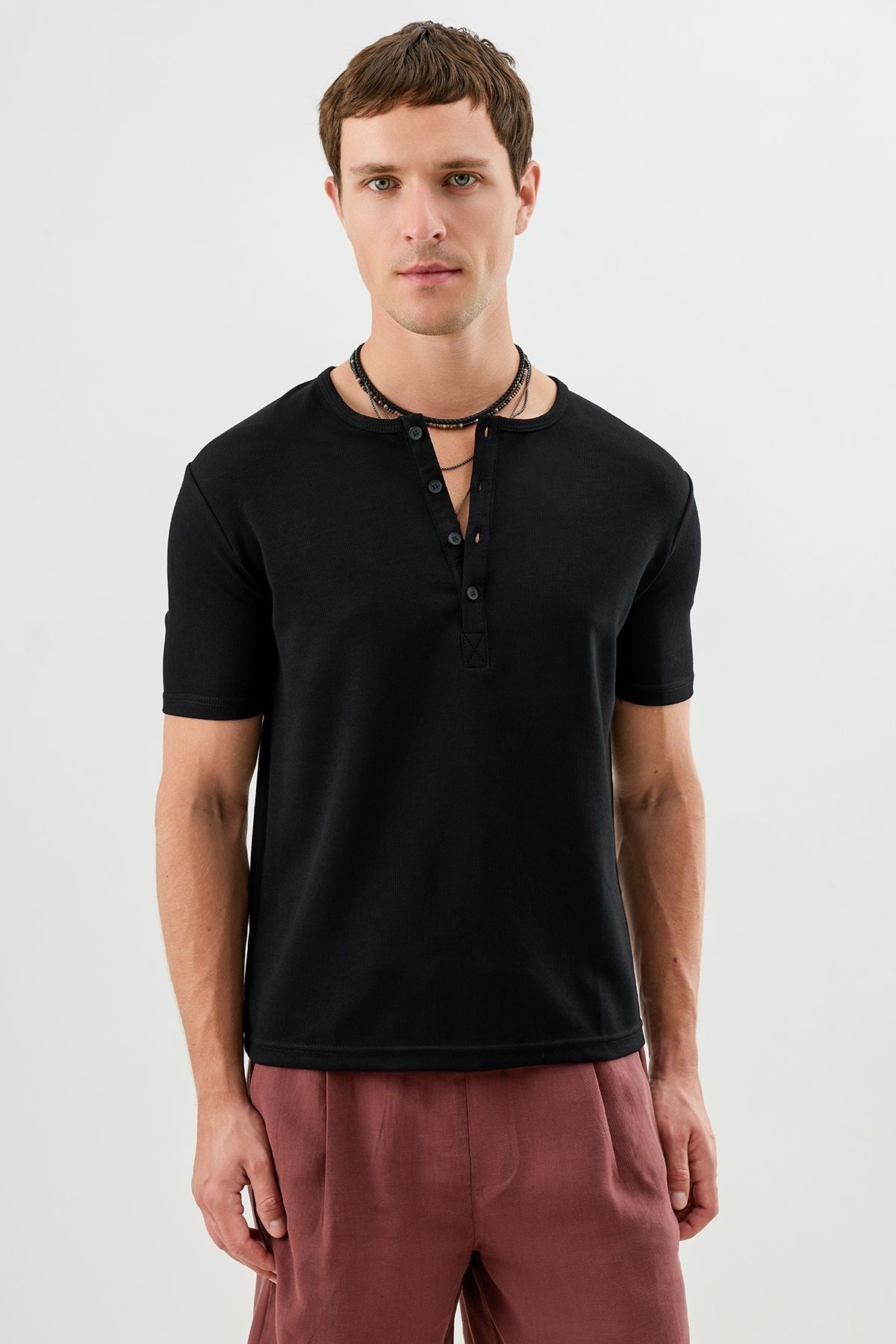 Cotton T-shirt with Button-Down Collar